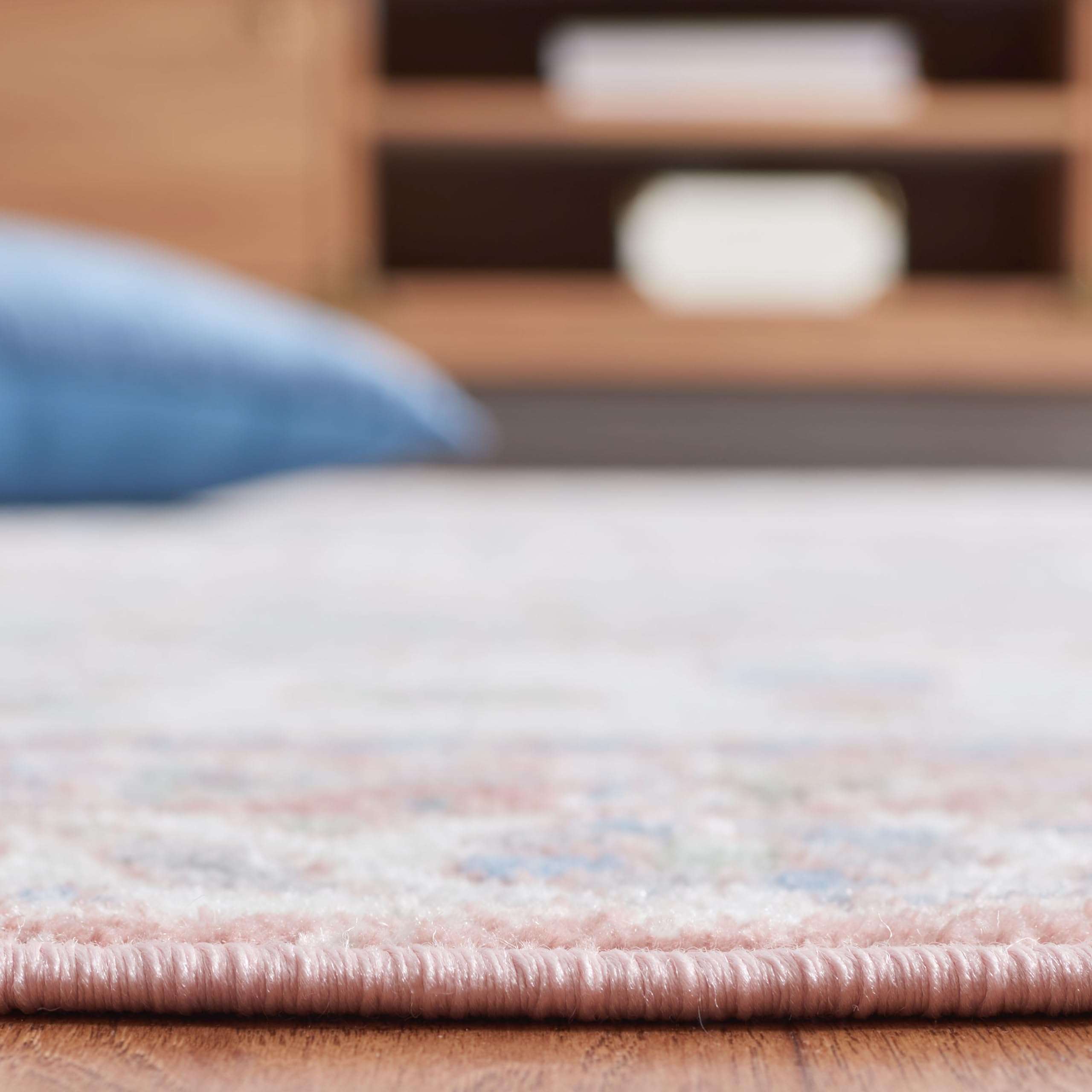 SAFAVIEH Washable Rug Bayside Collection - 4' x 6', Ivory & Blue Pink, Easy Cleaning, Ideal for in Living Room, Bedroom, Home Office, Dining Space (BAY118A) 5