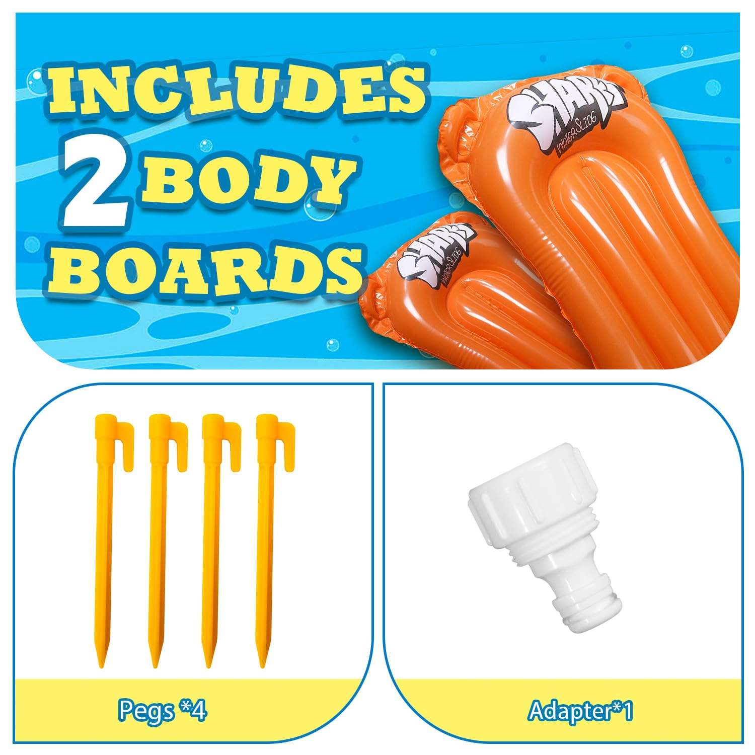 Slip Water Slide, 22ftx5ft Slip Water Slide for Kids Backyard Lawn,Summer Water Toys Outdoor Sprinkler with 2 Sliding Racing Lanes and 2 Inflatable Bodyboards 6