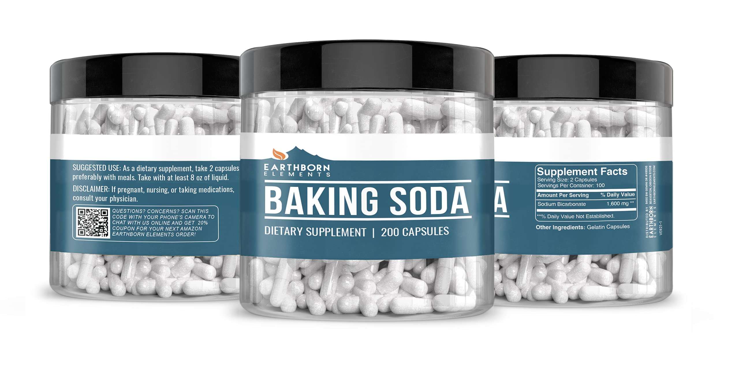 Earthborn Elements Potassium Bicarbonate & Baking Soda Bundle (200 Capsules Each), Pure & Undiluted, No Additives 5