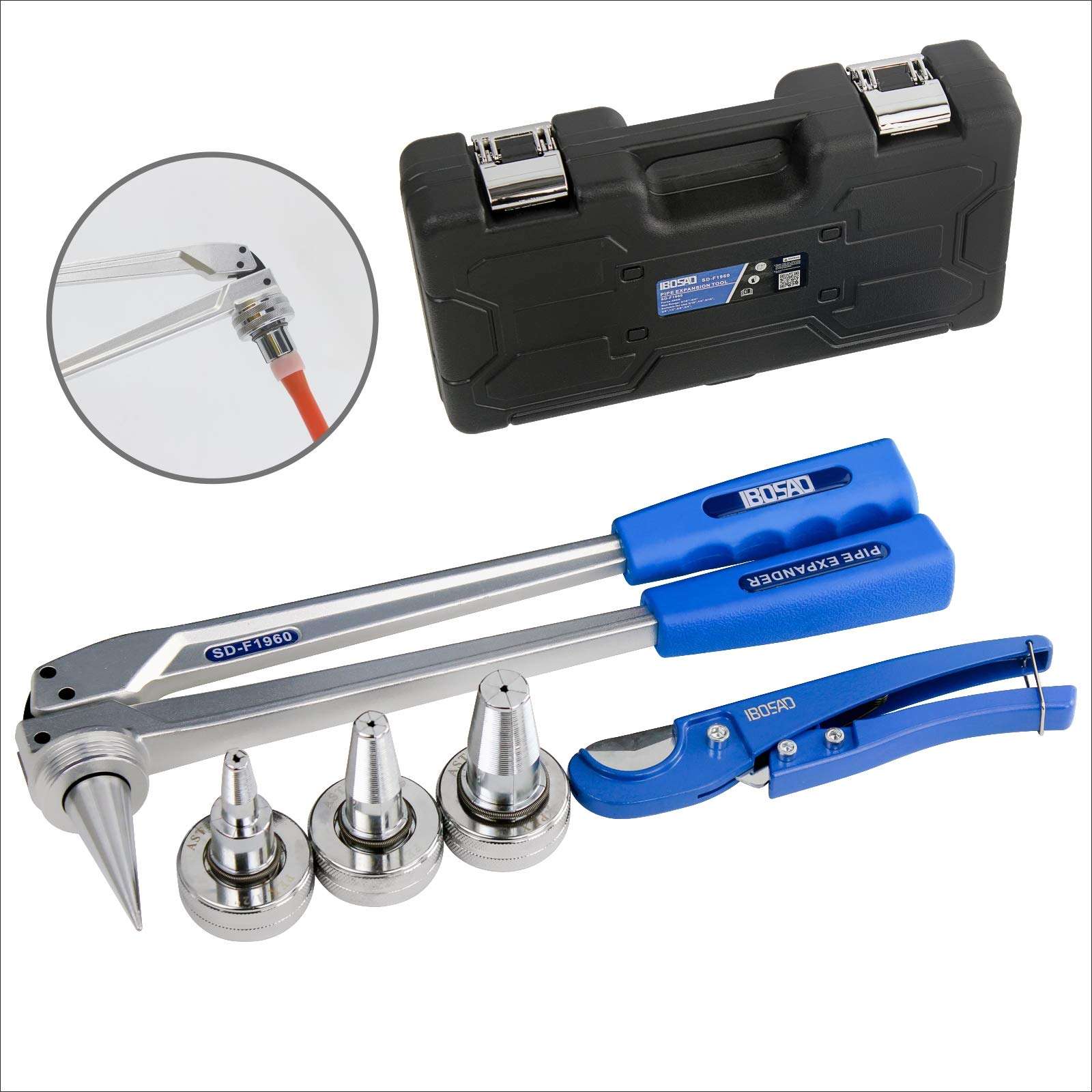 IBOSAD Manual PEX Pipe Expander Tool Kit with 1/2,3/4,1 Expansion Heads for Propex Expansion suit Propex Wirsbo Uponor Meets ASTM F1960 Standard PEX Coupling Fitting Radiant Heat 2