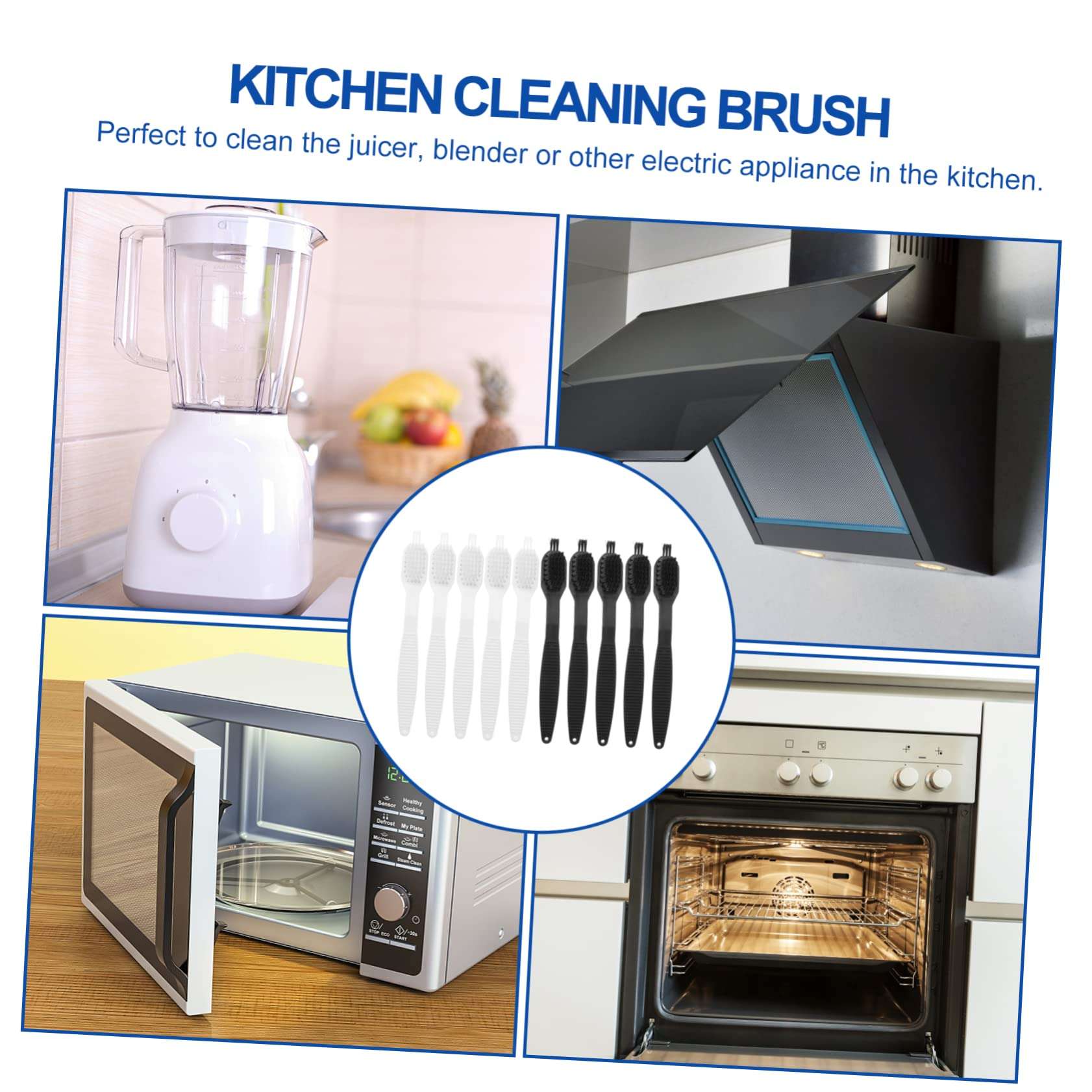 HOLIDYOYO 10pcs Kitchen Cleaning Brush Set Dish Scrubber for Kitchen Gadget Black Bristle Brush 3