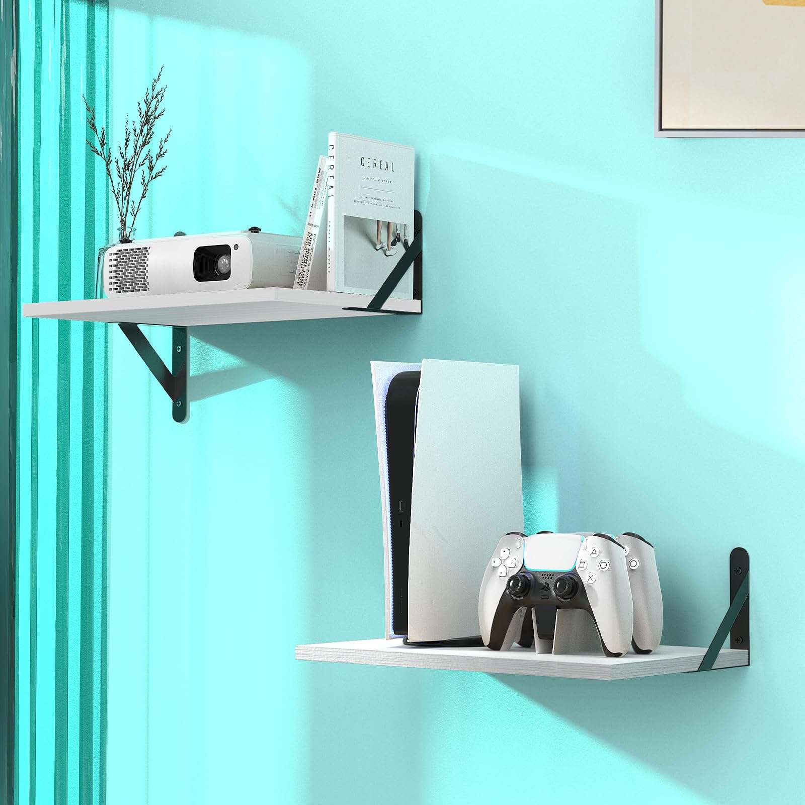 DAWASAPAT Projector Mount, White Small Mini Projector Shelf/Cable Box Wall Mount/Router Wall Mount, Projector Holder Stand Accessories with Cable Ties-2pcs 1