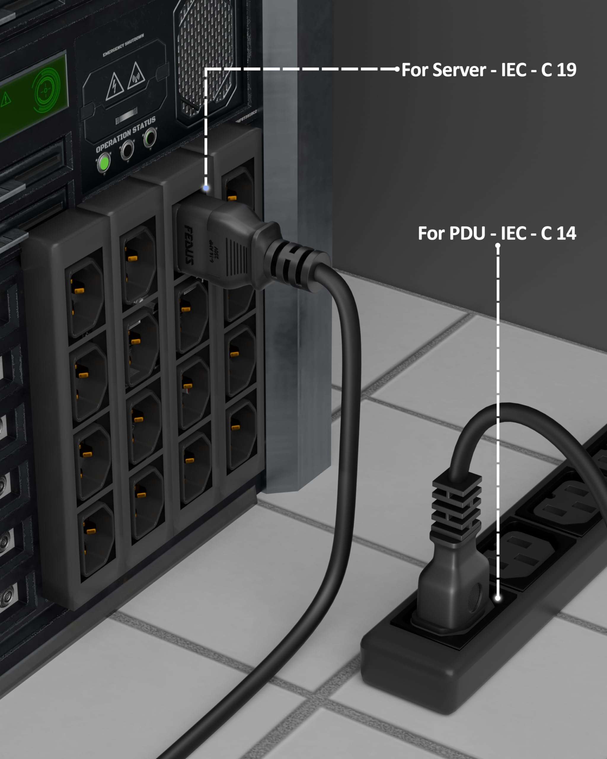 FEDUS AC Power Cord 3 Prong C14 Male to C19 Female 4.9Ft 250V 16A Heavy Duty PDU Power Extension Cable for Computer Printer Monitor Servers/Routers/Network Switches/Blade Server Enclosures/Data Rack 5