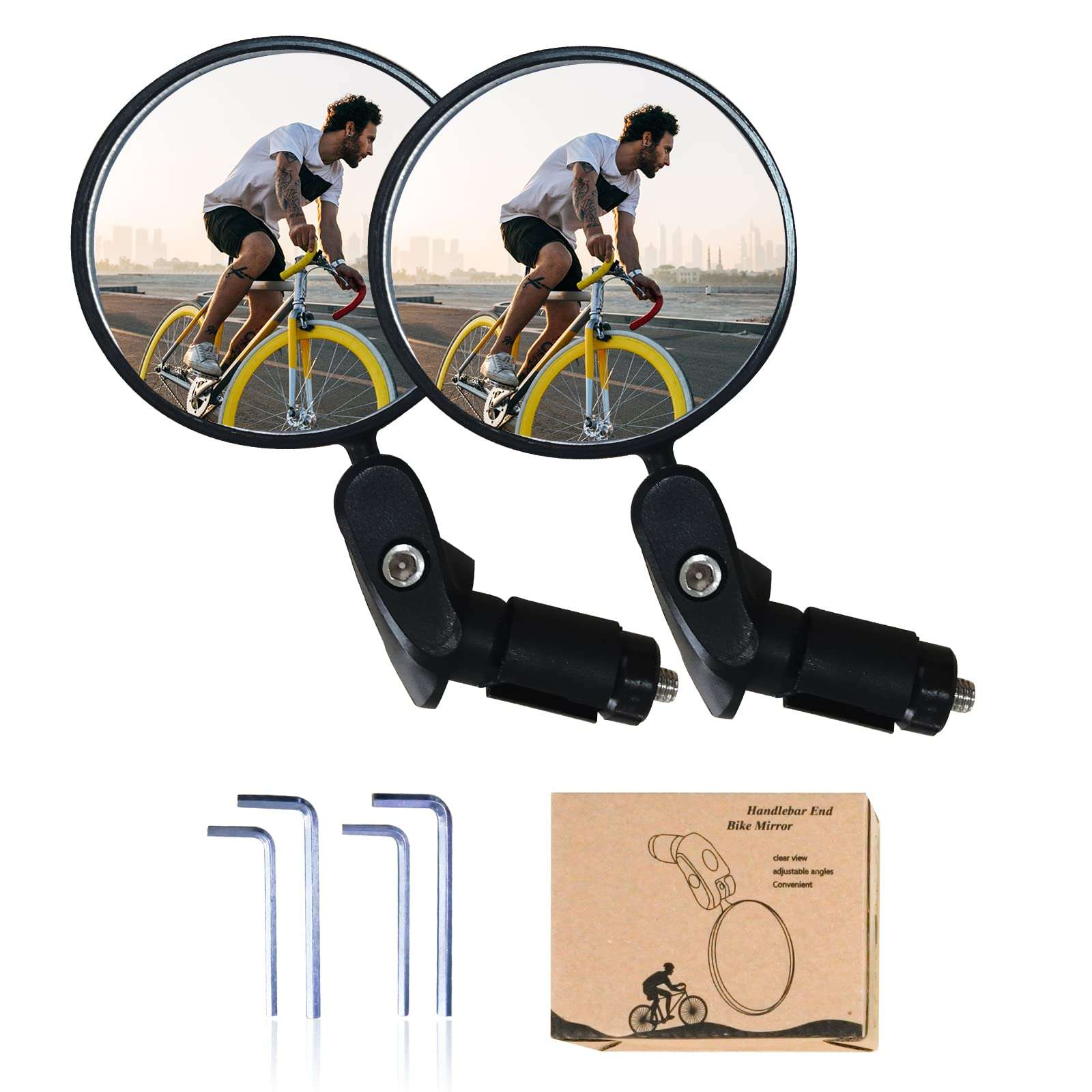 Bike Mirror, Bike Bar End Mirror,Safe Cycling Rearview Mirror,360° Rotation Adjustable Handlebar HD Glass Bicycle Rearview Mirror Universal for Bike Bicycle Electric Bike Motorcycle(Black-2PCS) 1