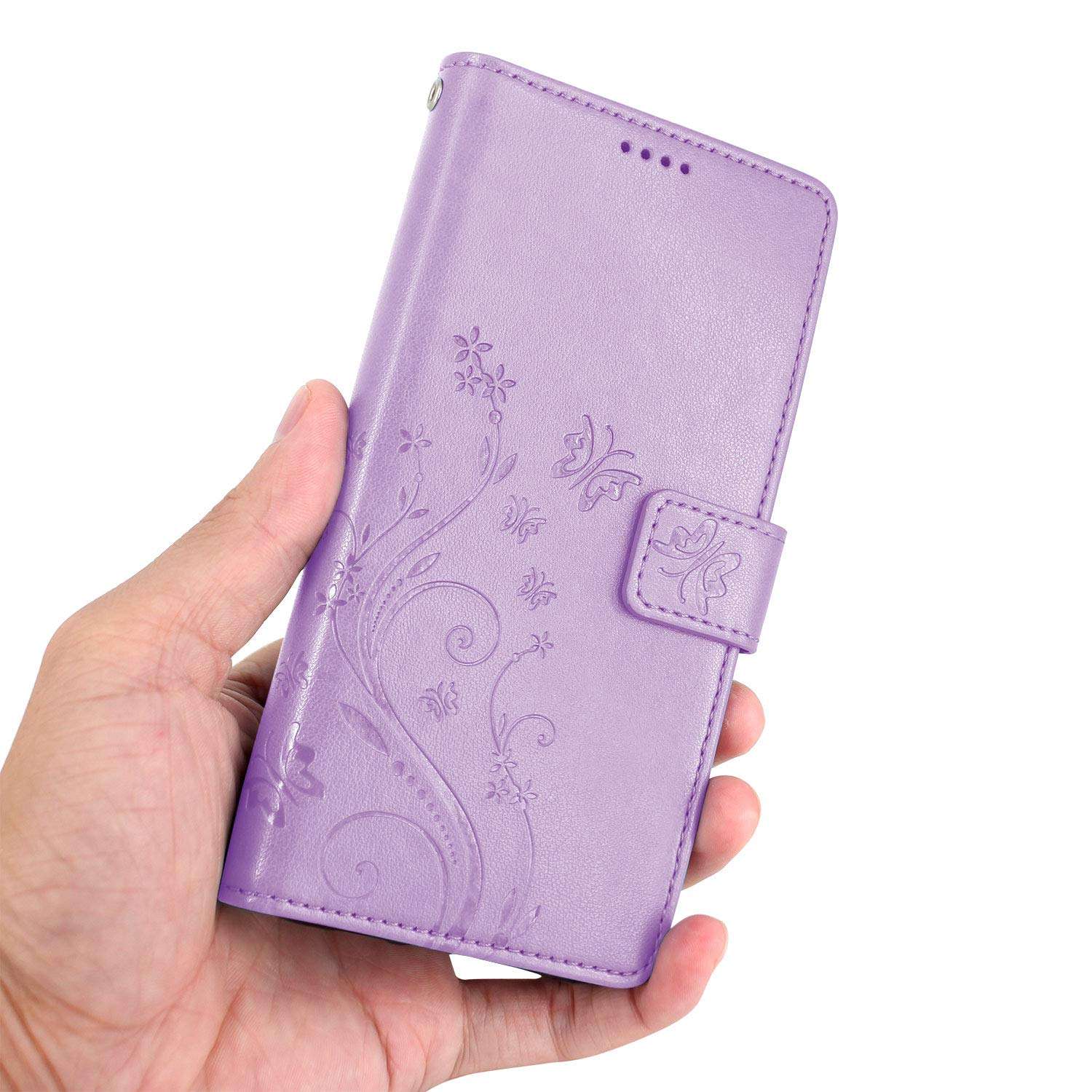 Lacass Floral Butterfly PU Leather Flip Wallet Case Cover Kickstand with Card Slots and Wrist Strap for Google Pixel 4a 5G (Not fit Pixel 4a 4G) (Light Purple) 6