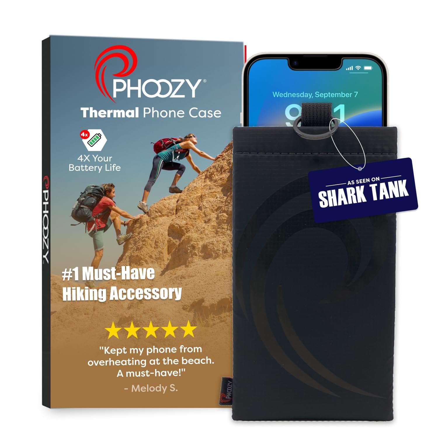 PHOOZY Thermal Phone Case - Apollo II Series : Cell Phone Pouch with AGION Lining Prevents Overheating, Extends Battery Life, Provides Drop Protection and Floats in Water (Large-Mako) 1
