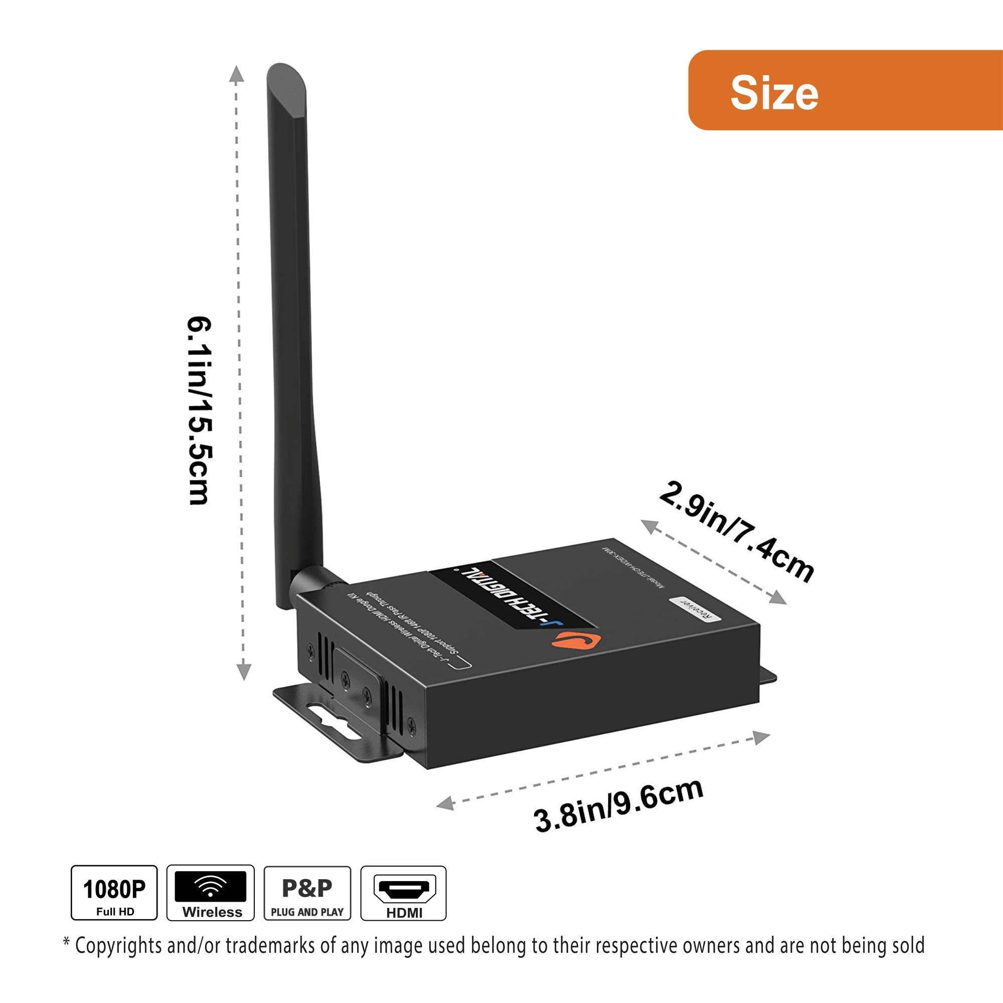 J-Tech Digital 1080p@60Hz Wireless HDMI Extender Adapter Dongle Up to 100' Distance IR Support [JTECH-WDEX-30M] 2