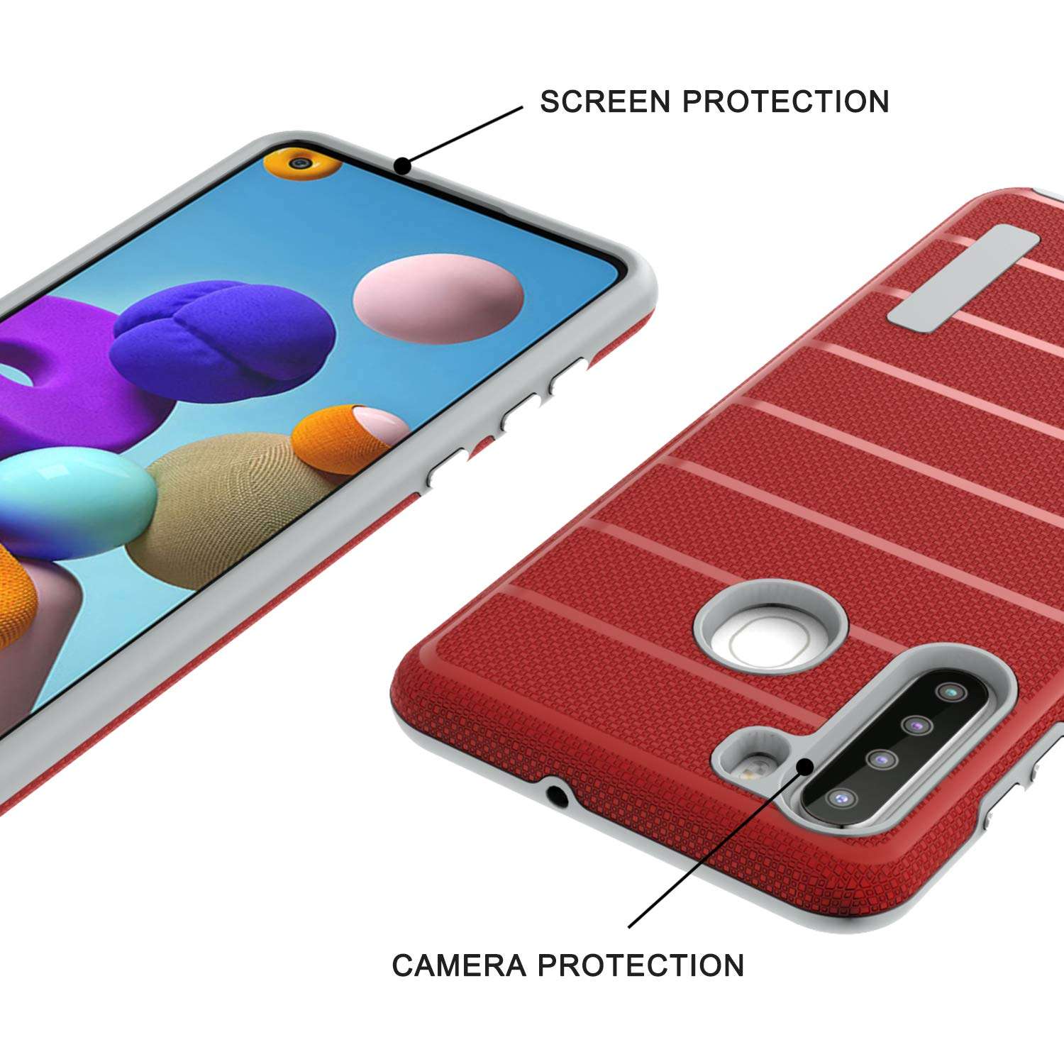 EnCASEs 2 in 1 Cell Phone Case for Samsung Galaxy A21, Slim Red Matte TPU Shockproof Bumper Protective Durable Trendy Eco-Friendly Case Cover for Men Women Teenagers Children 5