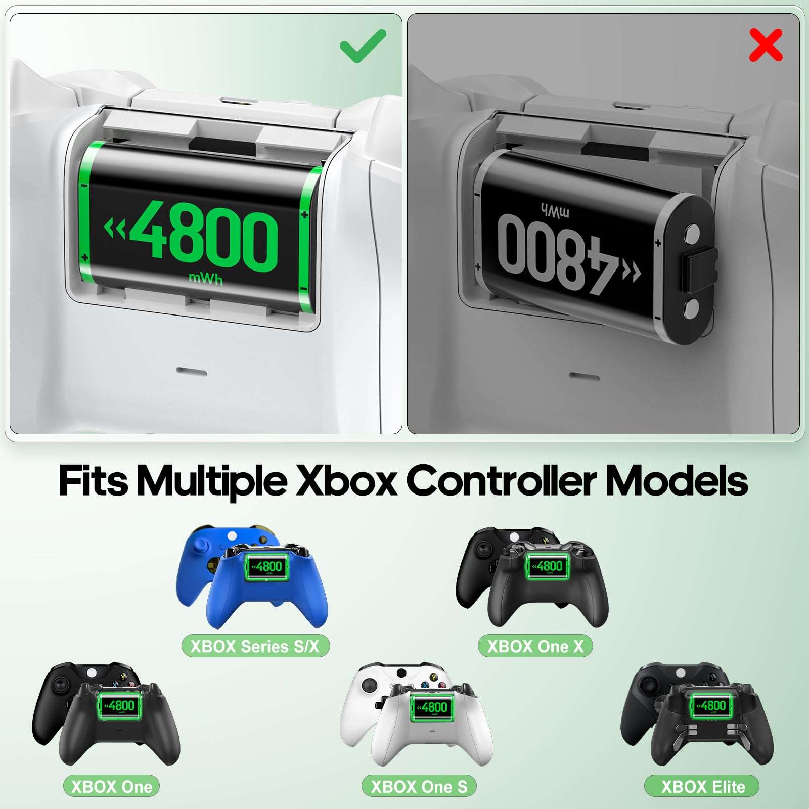 Tokluck Charger with 4 x 4800mWh Rechargeable Battery Packs for Xbox One/Xbox Series X|S, Rechargeable Batteries for Xbox Controllers with Charging Station for Xbox One/One S|X/Elite 5