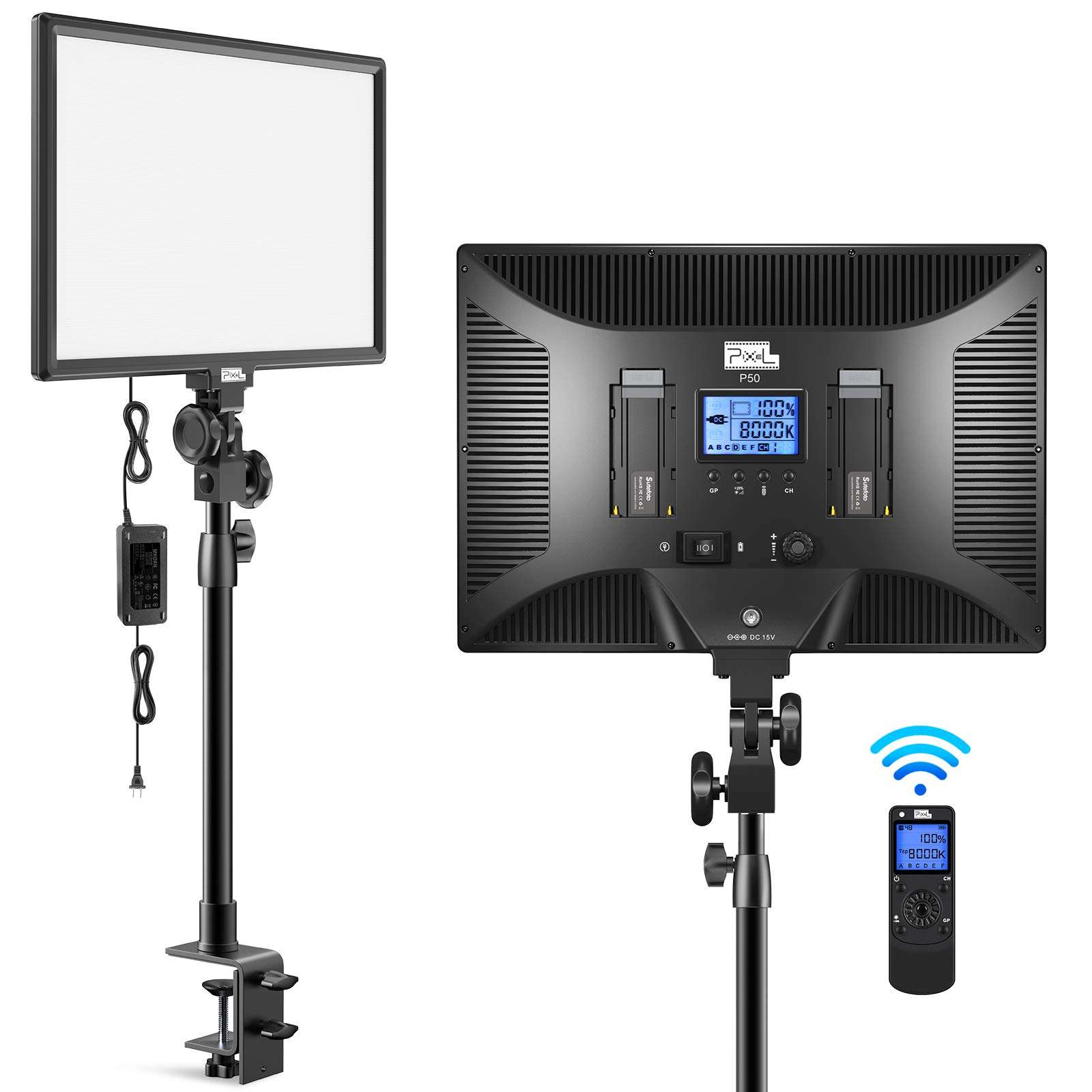Pixel LED Panel Light, P50 Key Light, 45W 3000K-8000K Photography Lighting with C-clamp, Wireless Remote, Soft Diffuser for YouTube, Zoom Meeting, Gaming Live, Video, Still Life Photography and More 1