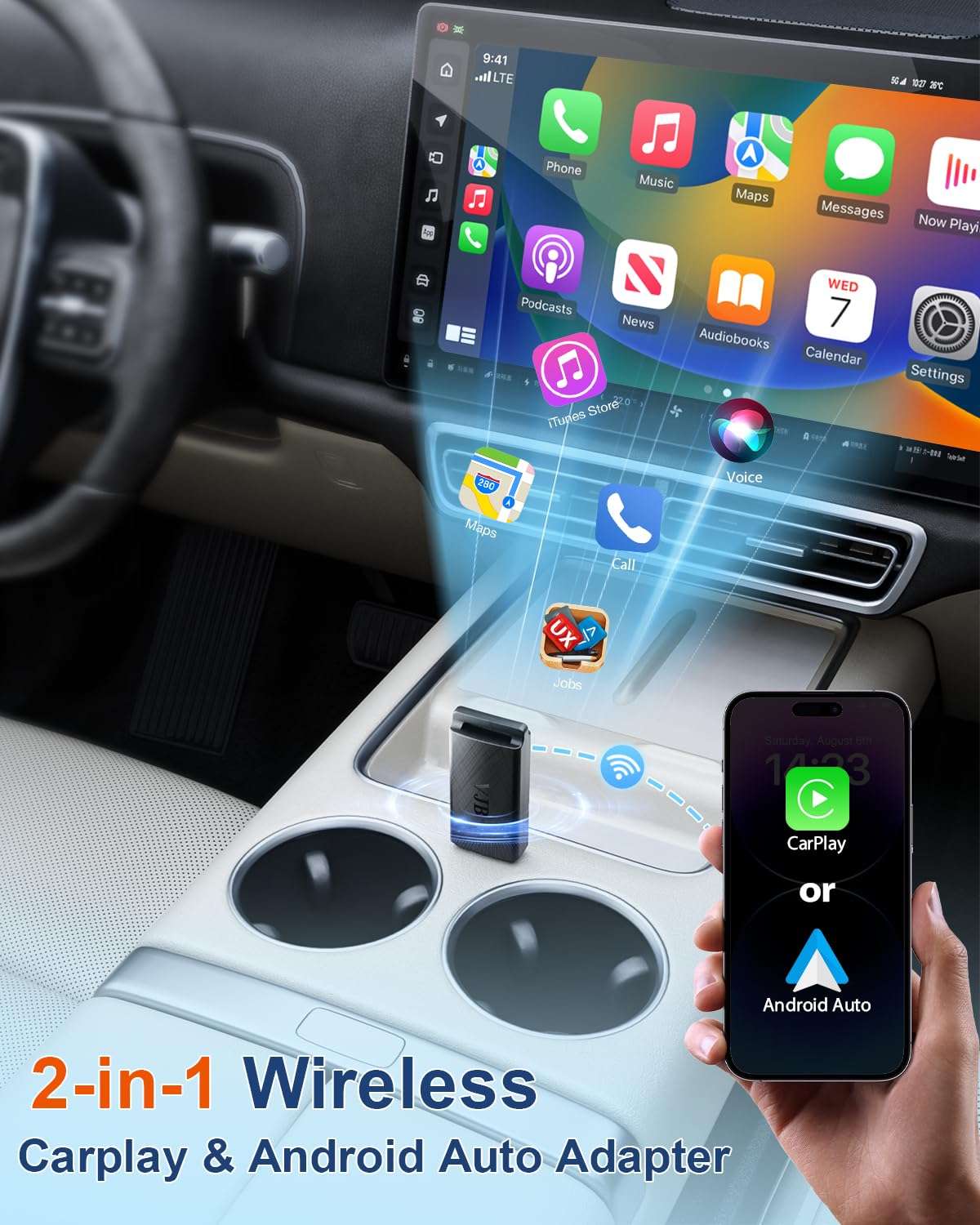 VJB Wireless CarPlay &Android Auto Adapter for iPhone & Android | Converts Wired to Wireless | Plug and Play Stable Connection Fast Auto-Connect (iOS 10+, Android 10+, 2016+ Cars) 6