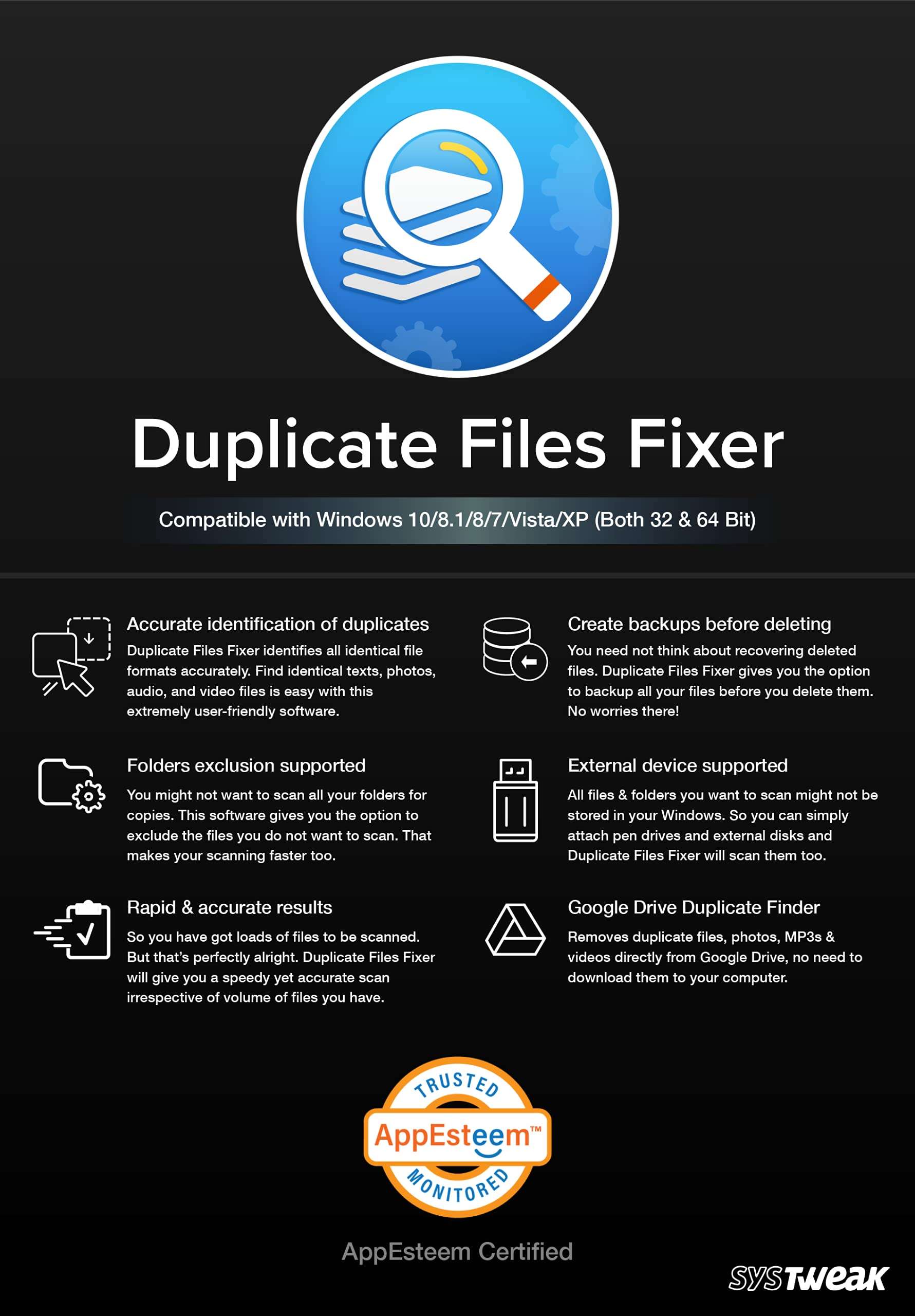Duplicate Files Fixer - Find & Remove Duplicate Files, Photos, MP3s & Videos Instantly | Recover Extra Disk Space | 1 PC 1 Year (License Key Via Postal Service-No CD) 3