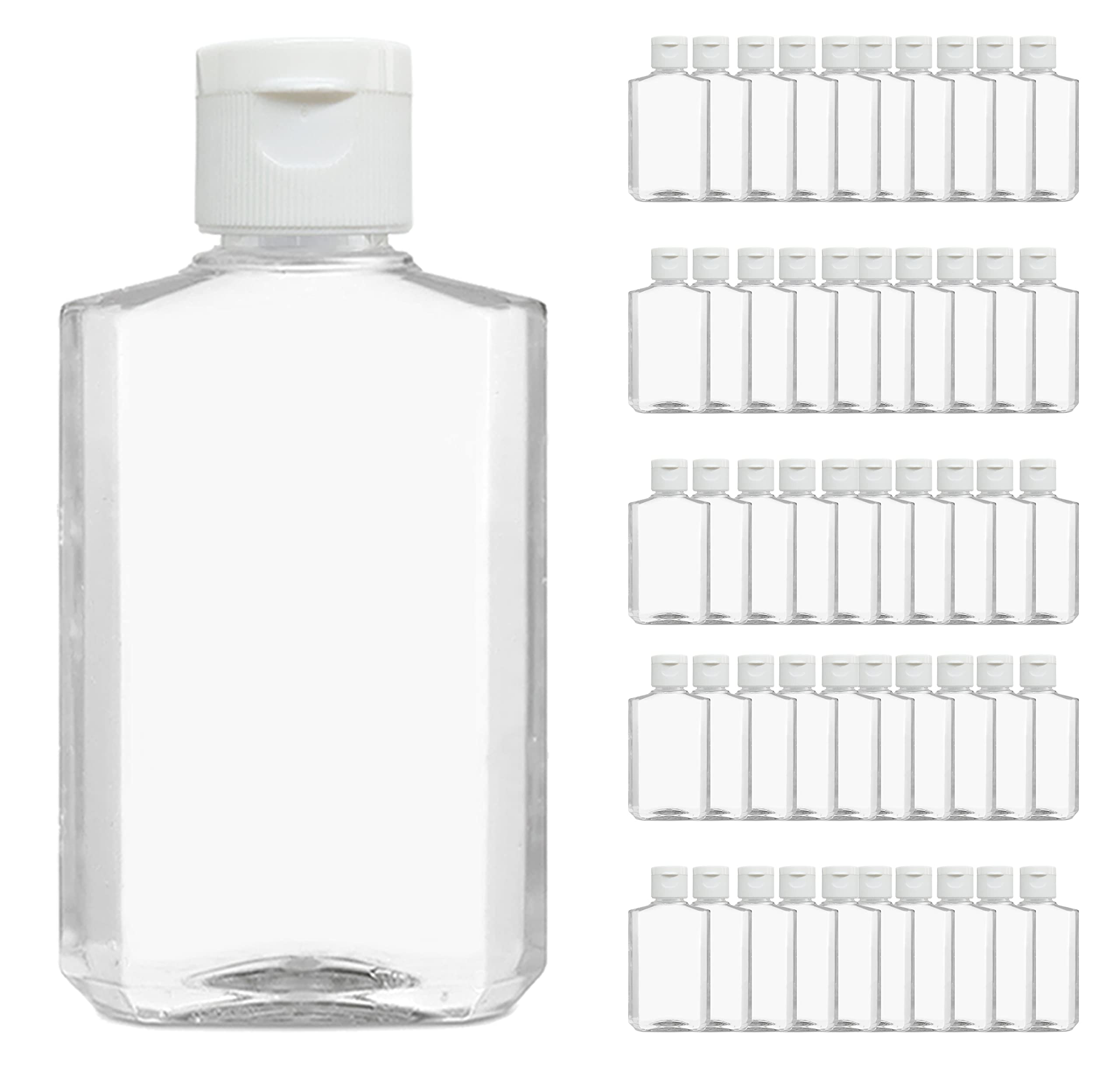 PQS 2 OZ Refillable Travel Bottles Flip-Top Cap - Liquids/Gels/Lotions (Empty Bottles) (50 Bottles)