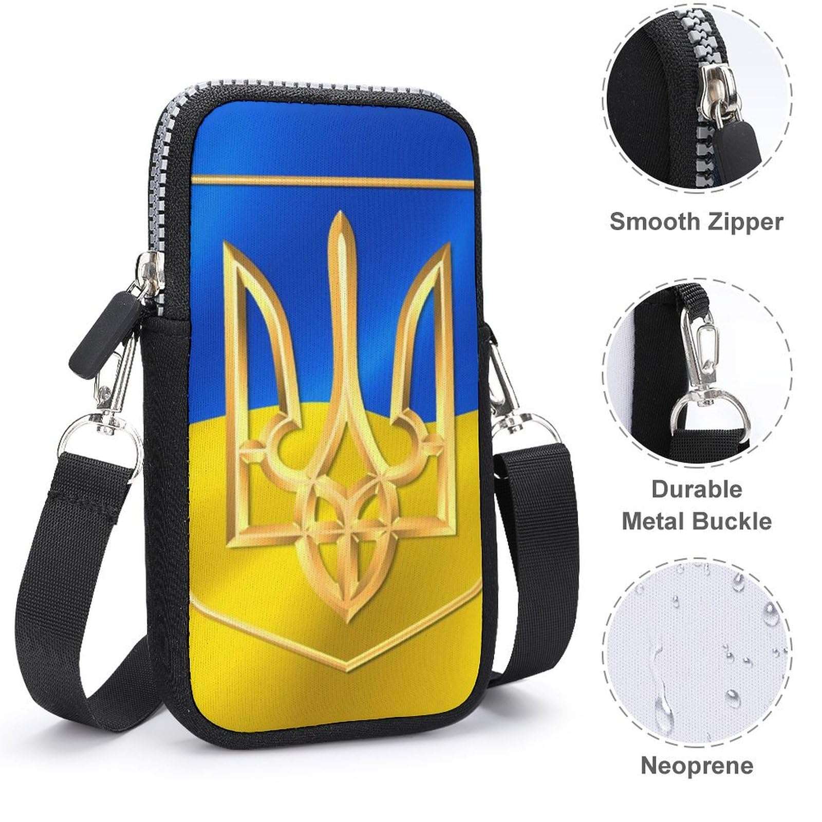 OPOZSDF Small Crossbody Bags for Men Women, Ukraine Flag And Coat of Arms Protective Phone Handbag Purse Neoprene Cell Phone Wallet with Adjustable Strap 5