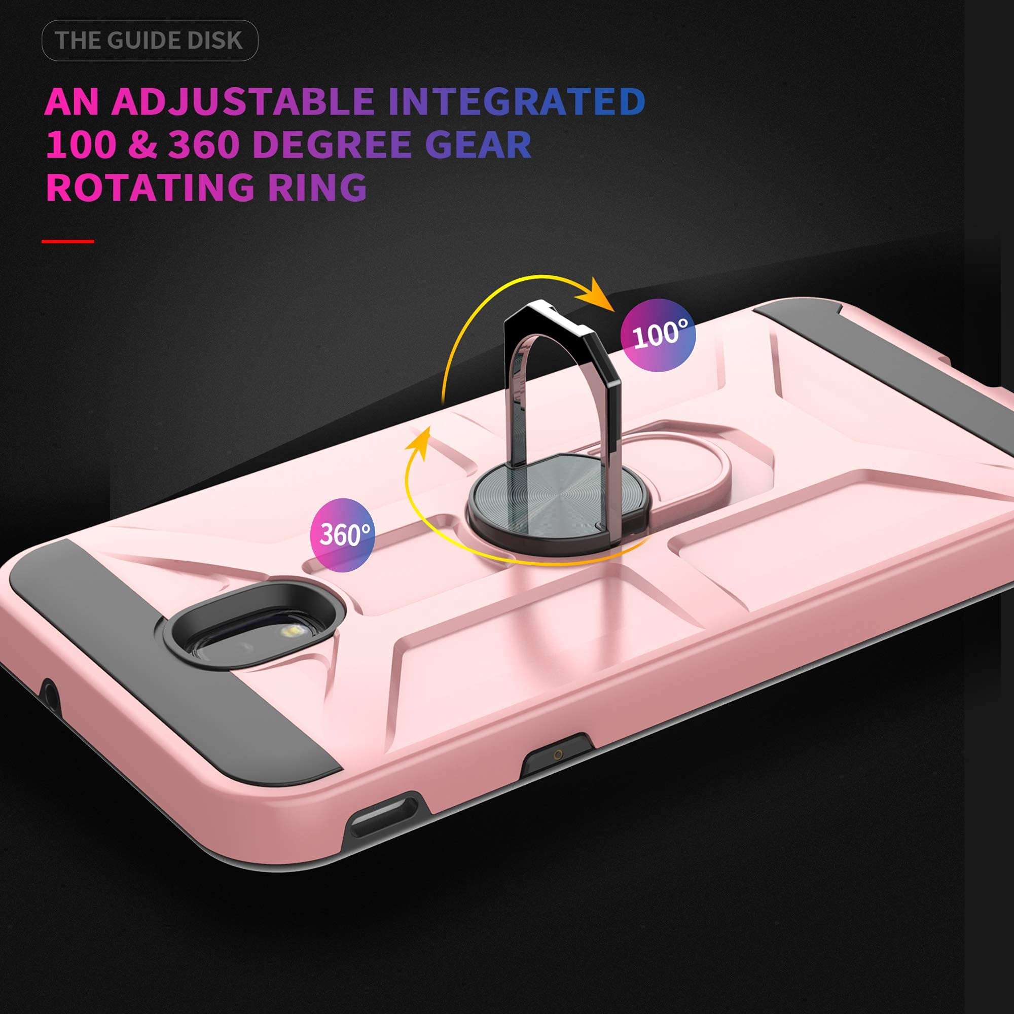 Galaxy J3 2018/J3 Eclipse 2/J3 Orbit/J3 Achieve/Express Prime 3/J3 Prime 2/Amp Prime 3 Case with HD Screen Protector YmhxcY 360 Degree Ring of Shockproof Phone Case for J3 Emerge 2018-ZS Rose Gold 4