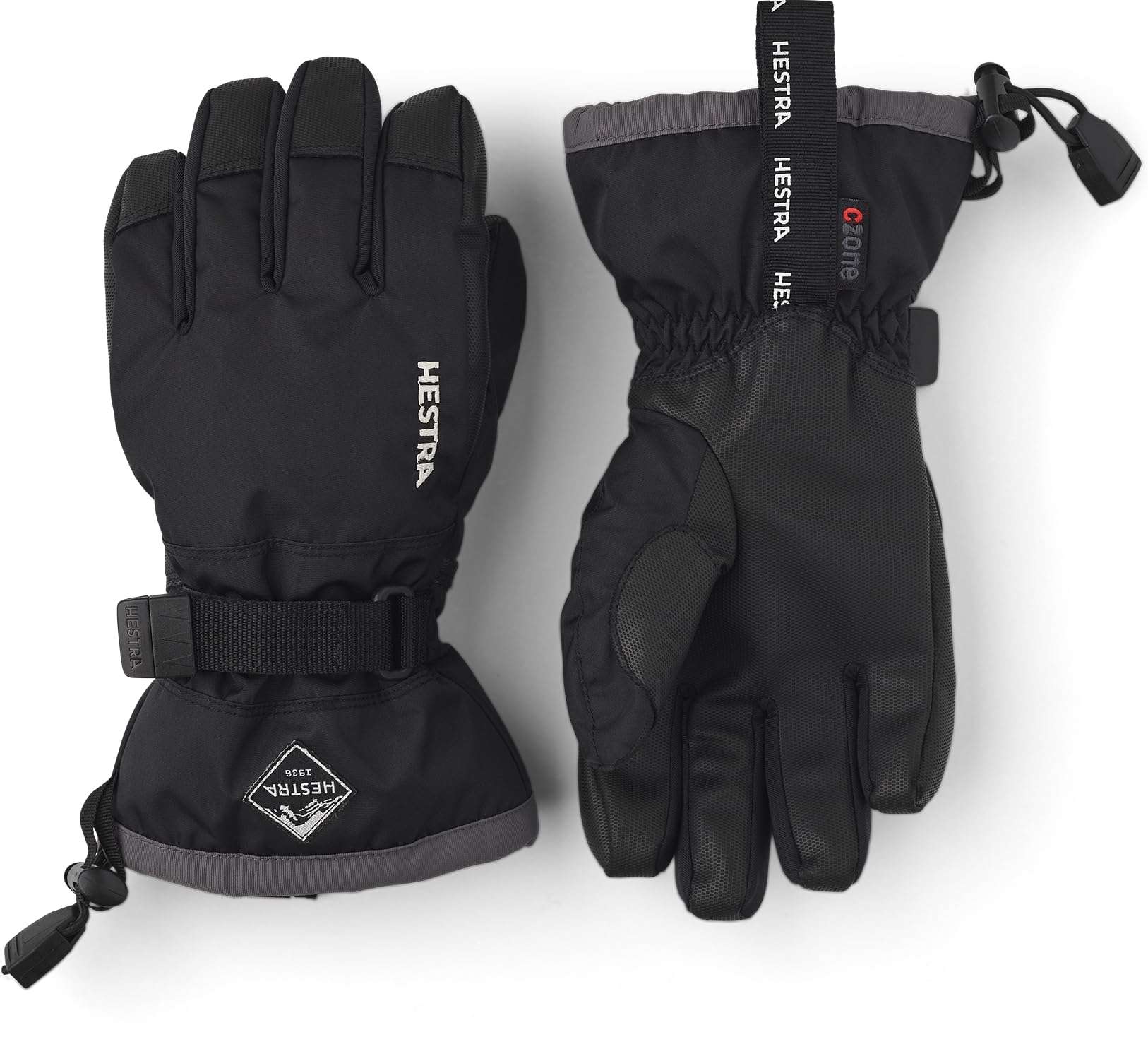 Hestra Gauntlet CZone Junior Glove - Waterproof, Insulated Kids Glove for Skiing, Snowboarding and Playing in The Snow - Black/Graphite - 6 1