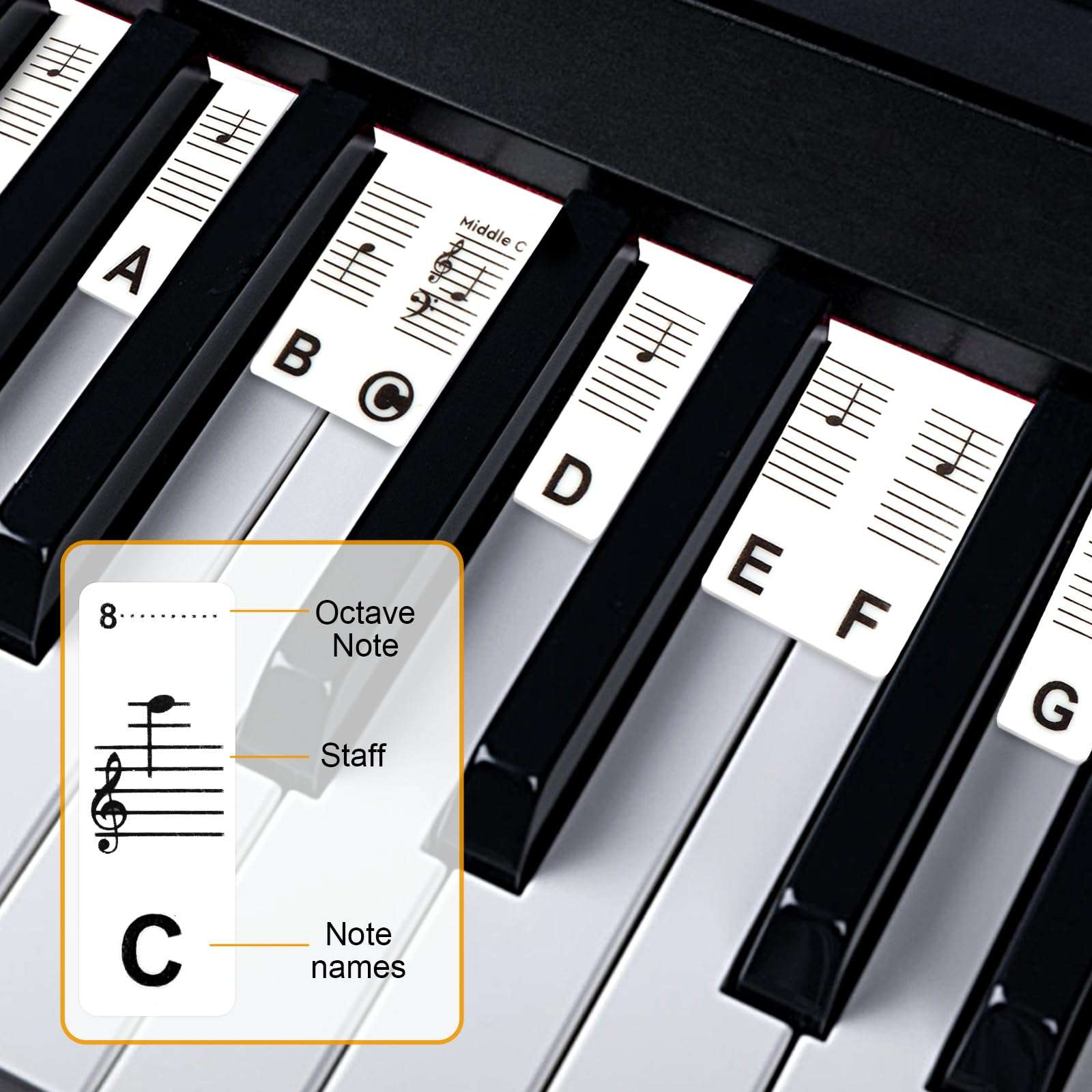Piano Keyboard Stickers for Beginners and Kids,88/61 Key Full Size Removable Piano Keyboard Note Labels,Silicone Piano Key Stickers for Learning, Reusable Comes with Box (Classic Black Pro) 5