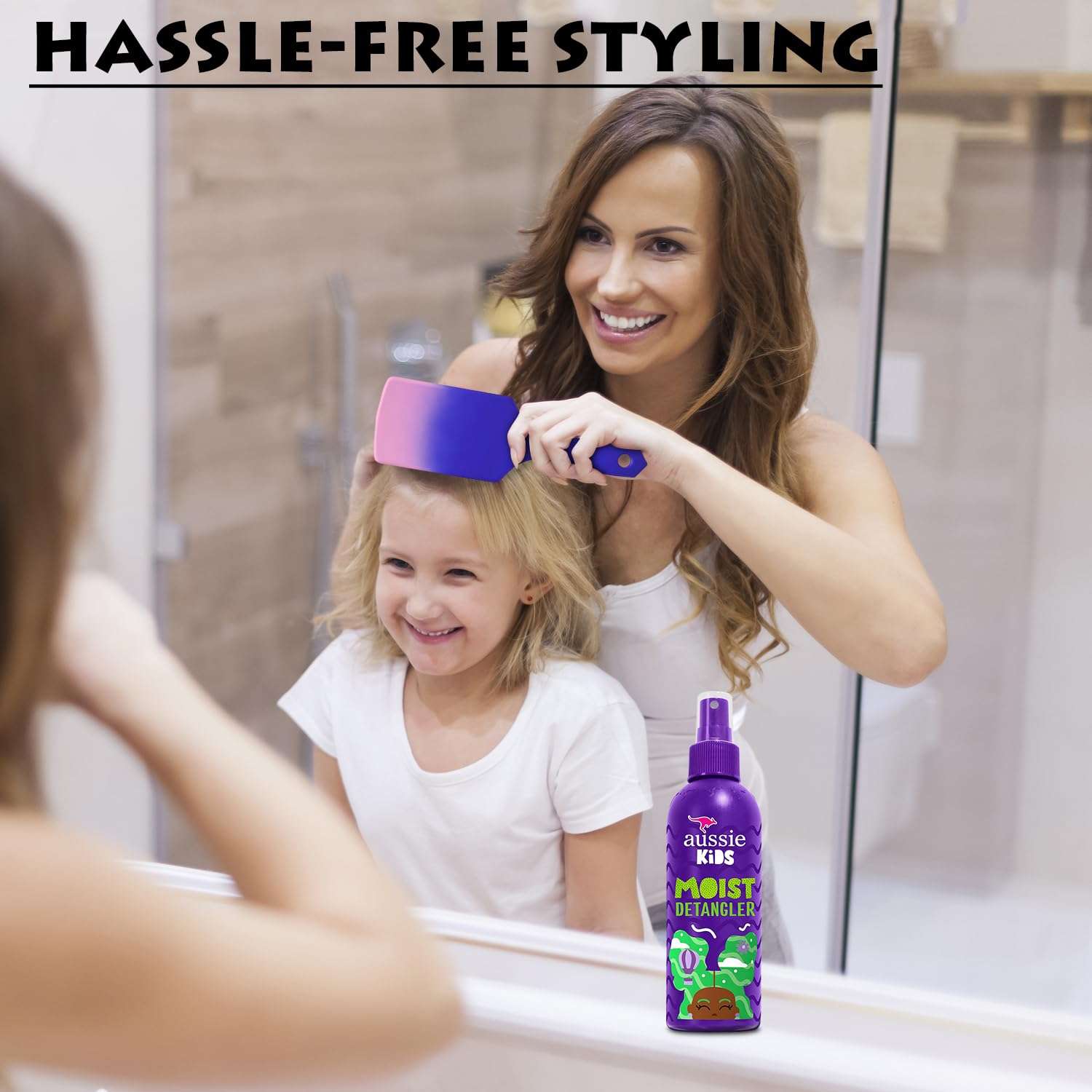 6 Pc Hair Detangler Kit Includes Aussie Kids Moist Tangle-Free Spray Detangling Wet or Dry Paddle Brush for All Hair Types Sectioning Clips Paraben and Sulfate-Free 8Fl oz by Great Lakes Goods 3