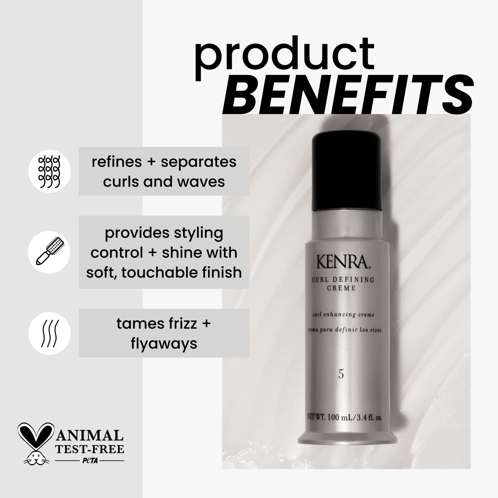 Kenra Curl Defining Crème 5 | Texture Enhancing Styler | Tames Frizz & Flyaways | Refines and Seperates Curls & Waves | Helps Resist Humidity | Medium To Coarse Hair | 3.4 fl. oz. (2-Pack) 2