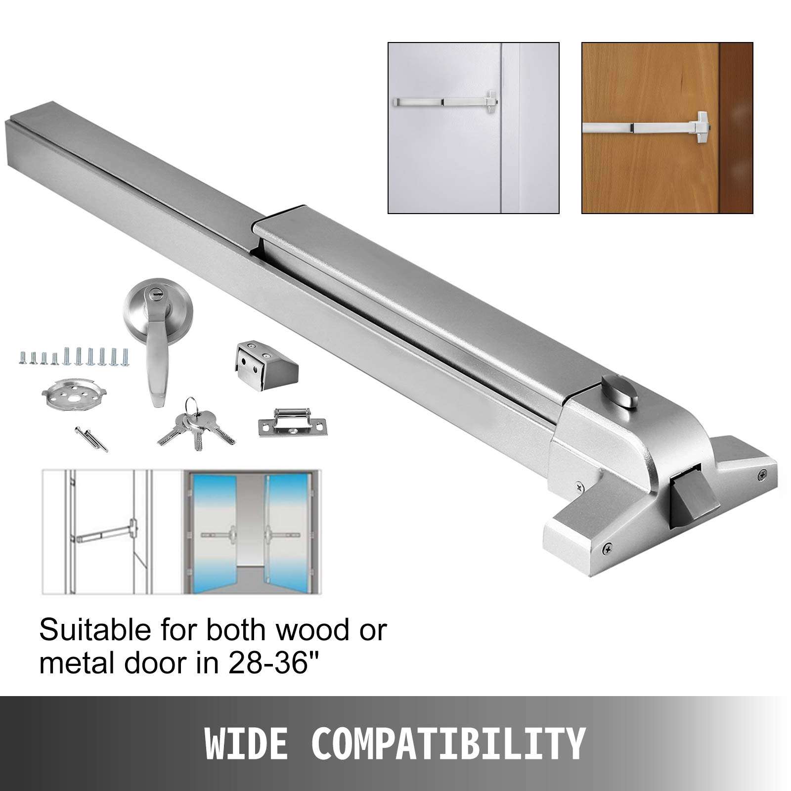 Happybuy Door Push Bar Panic Exit Device with Exterior Lever Commercial Emergency Exit Bar Panic Exit Device for Wood Metal Door Panic Exit Bar with Door Knob (Push Bar with Lever) 4