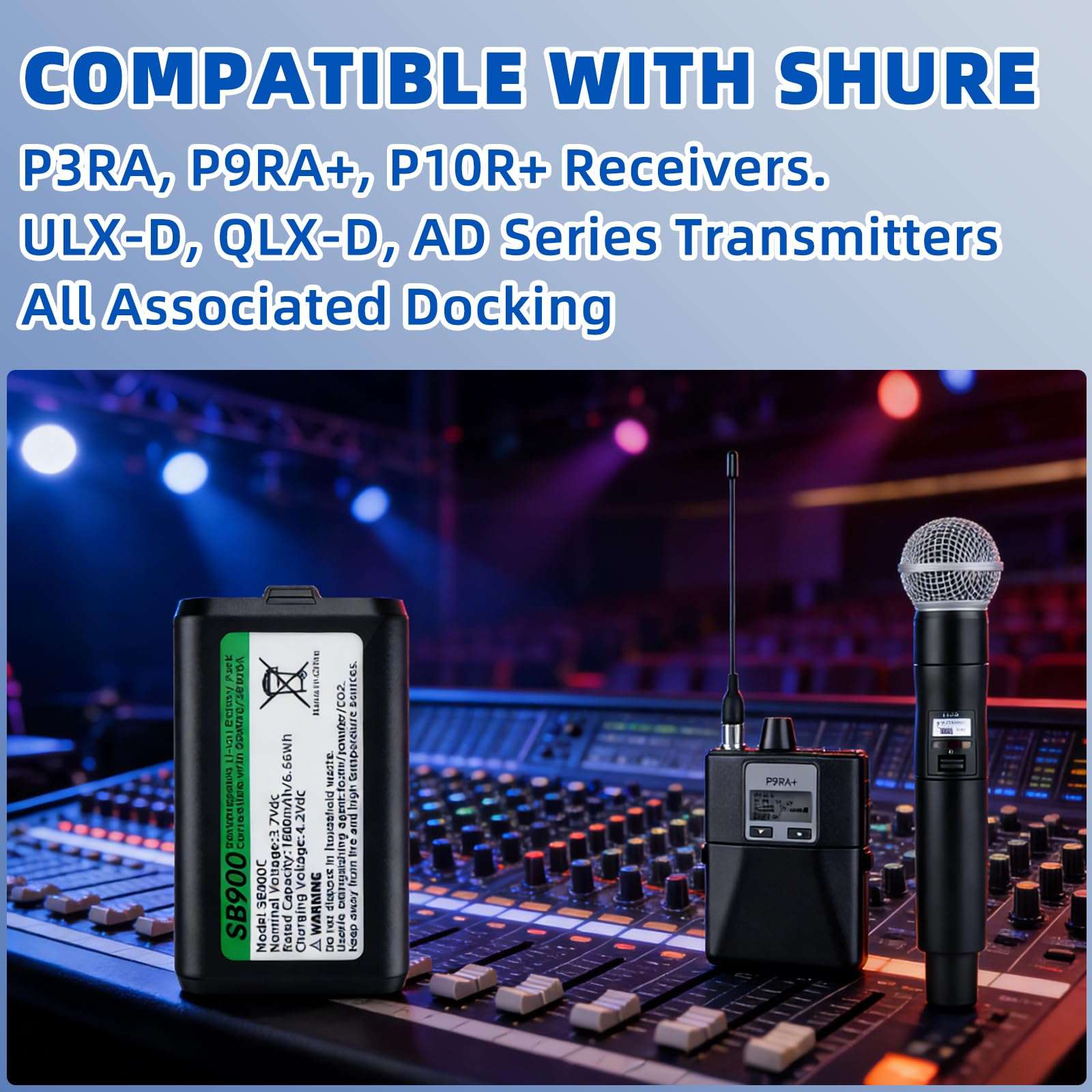 SAPBJ Upgraded 1800mAh Replacement Battery for Shure SB900B SB900A SB900B SB900, Compatible with Shure P3RA, P9RA+, P10R+ Receivers, ULX-D, QLX-D, AD Series Transmitters, All Associated Docking, etc. 6