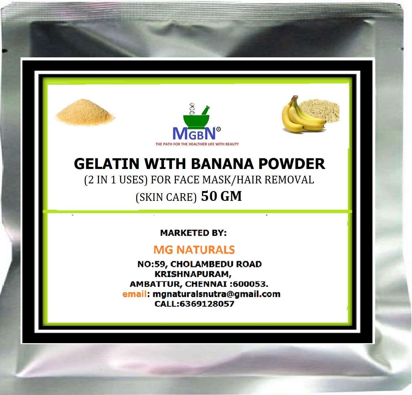 GELATIN WITH BANANA POWDER (2 IN 1 USES) FOR FACE MASK/HAIR REMOVAL (SKIN CARE) 50 GM 1