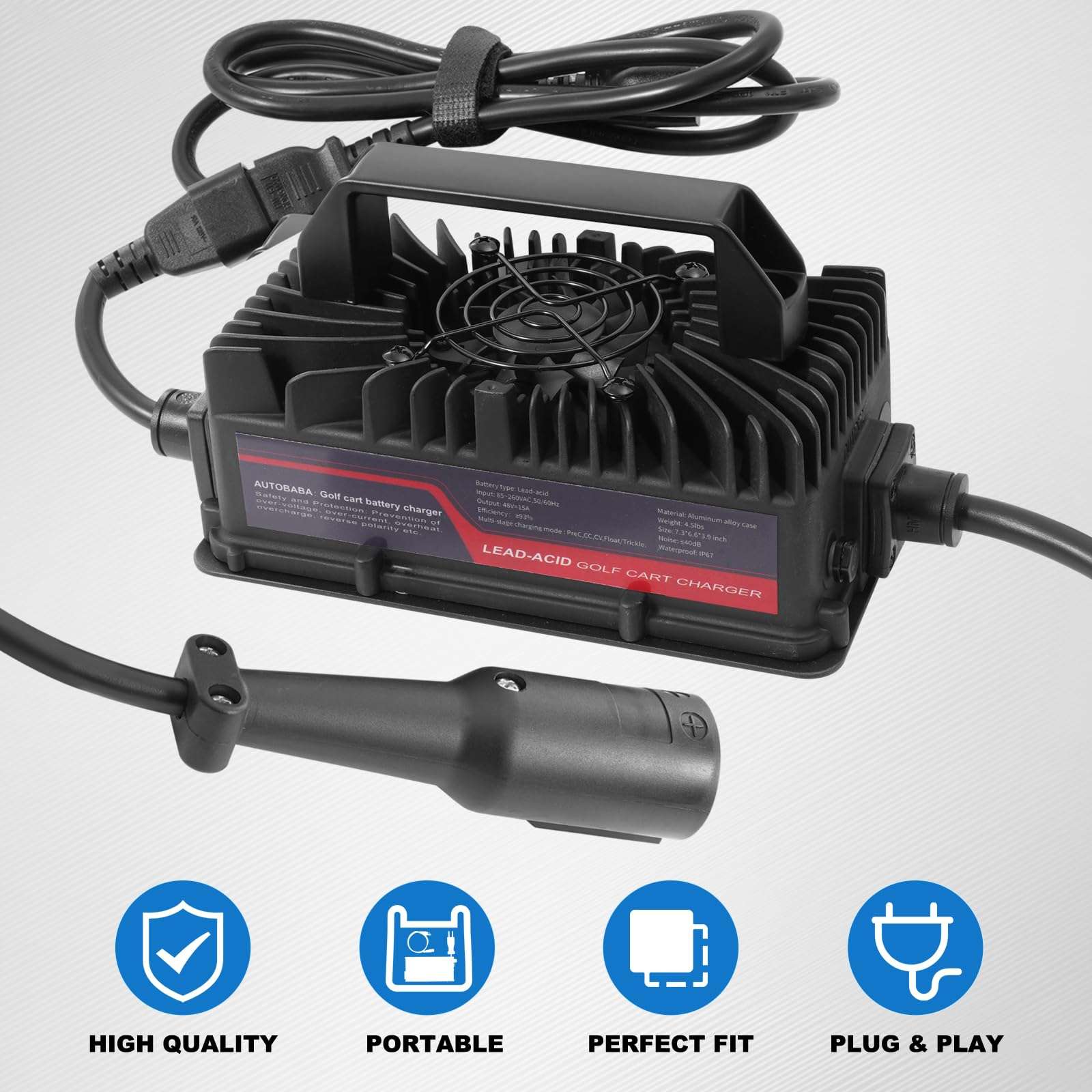 AUTOBABA 48 Volts 15 AMP Golf Club Car Battery Charger 3-Pin Round Style Plug Charger Compatible with 1995-Present DS & Precedent Club Carts (Lead Acid) 4