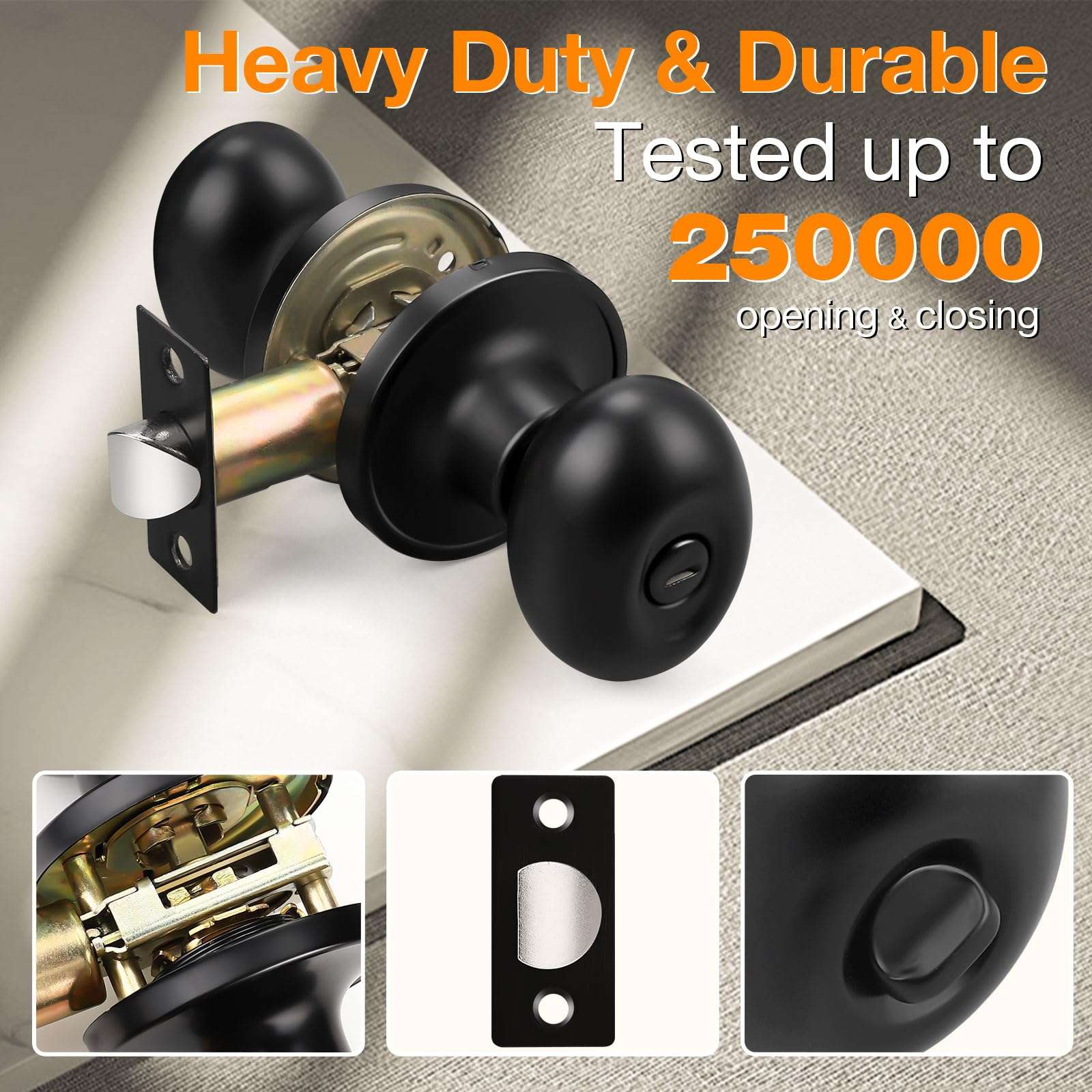 Gobrico 5 Pack Black Door Knob Oval Door Knobs Privacy Door Handles for Bed and Bath Interior Door Knob Egg Shaped Stainless Steel 3