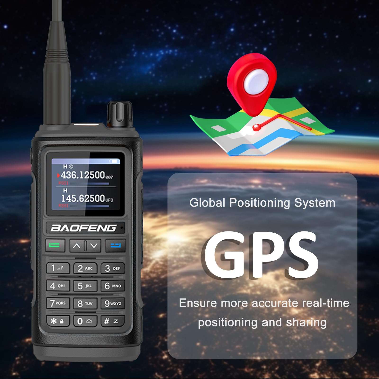 BAOFENG UV-17H GPS Two Way Radio Type-C Charging High Power Radio UV-17 Pro Max GPS 1.77in LCD Screen Rechargable Ham Radio (Black) 4