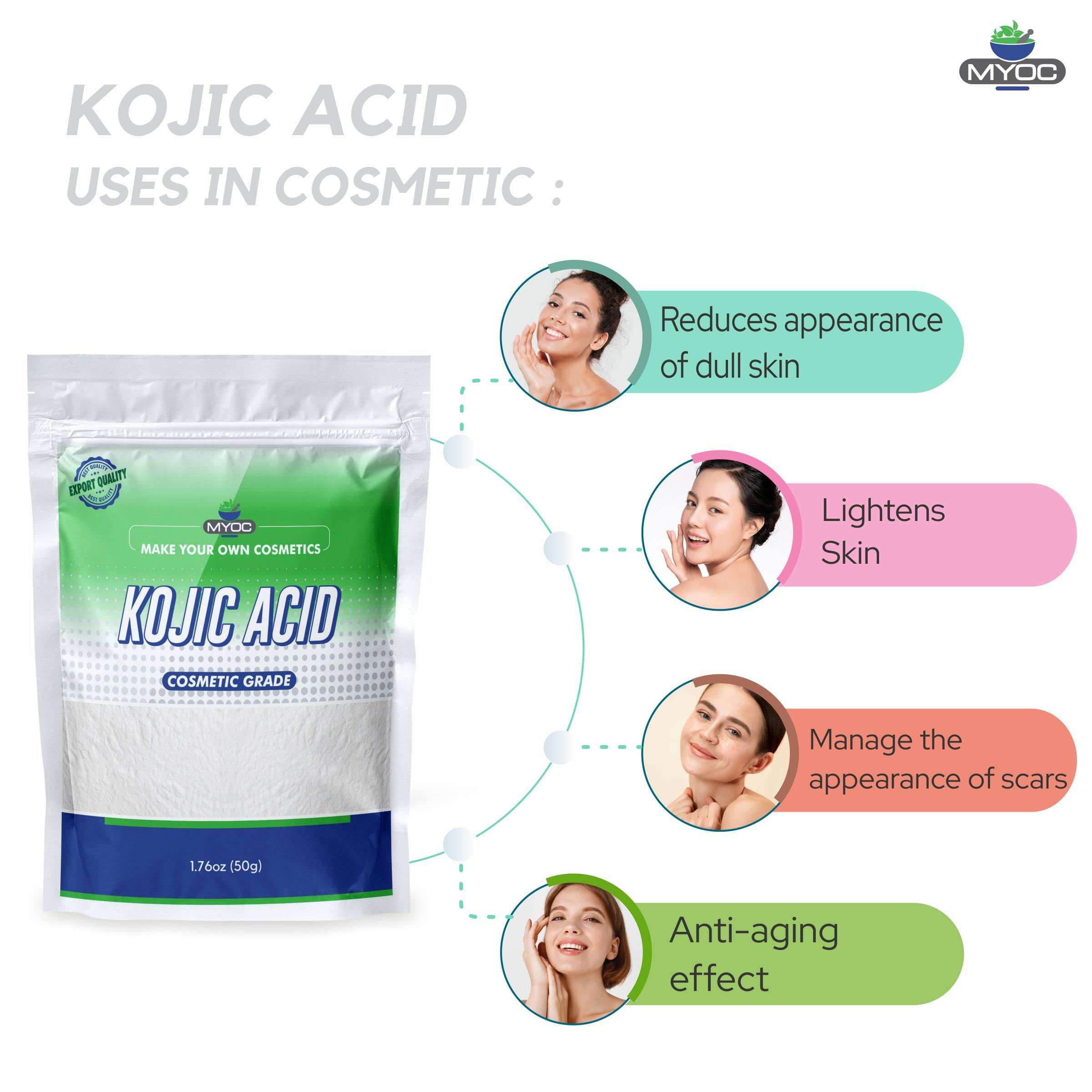 MYOC Kojic Acid Powder Pure Cosmetic Grade Raw Material for Cosmetic & DIY Preparations - 50 gm 5