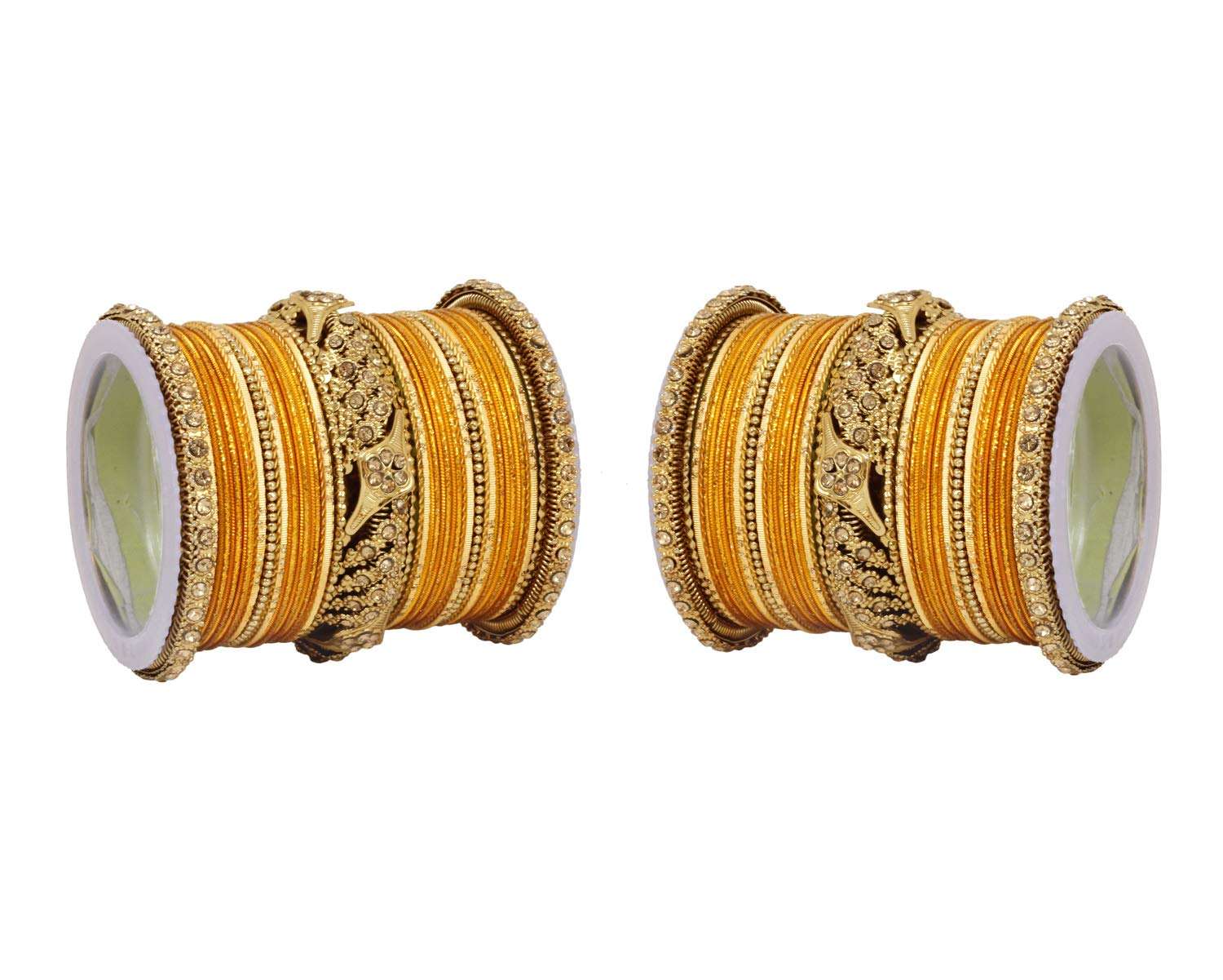 Sanara Traditional Golden Matte Diamond Style Beautiful 42 Pcs Bangles Set for Woman & Girls Jewellery (Turmeric, 2.6 (2.37 Inches))