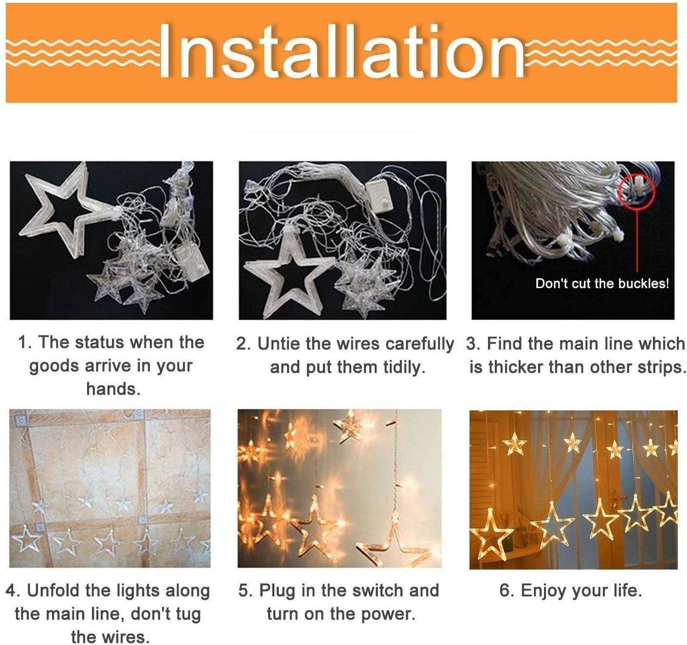 Dripping Colors 12 Stars 138 LED Curtain Lights with 8 Flashing Modes for Home Decoration - Warm White 6