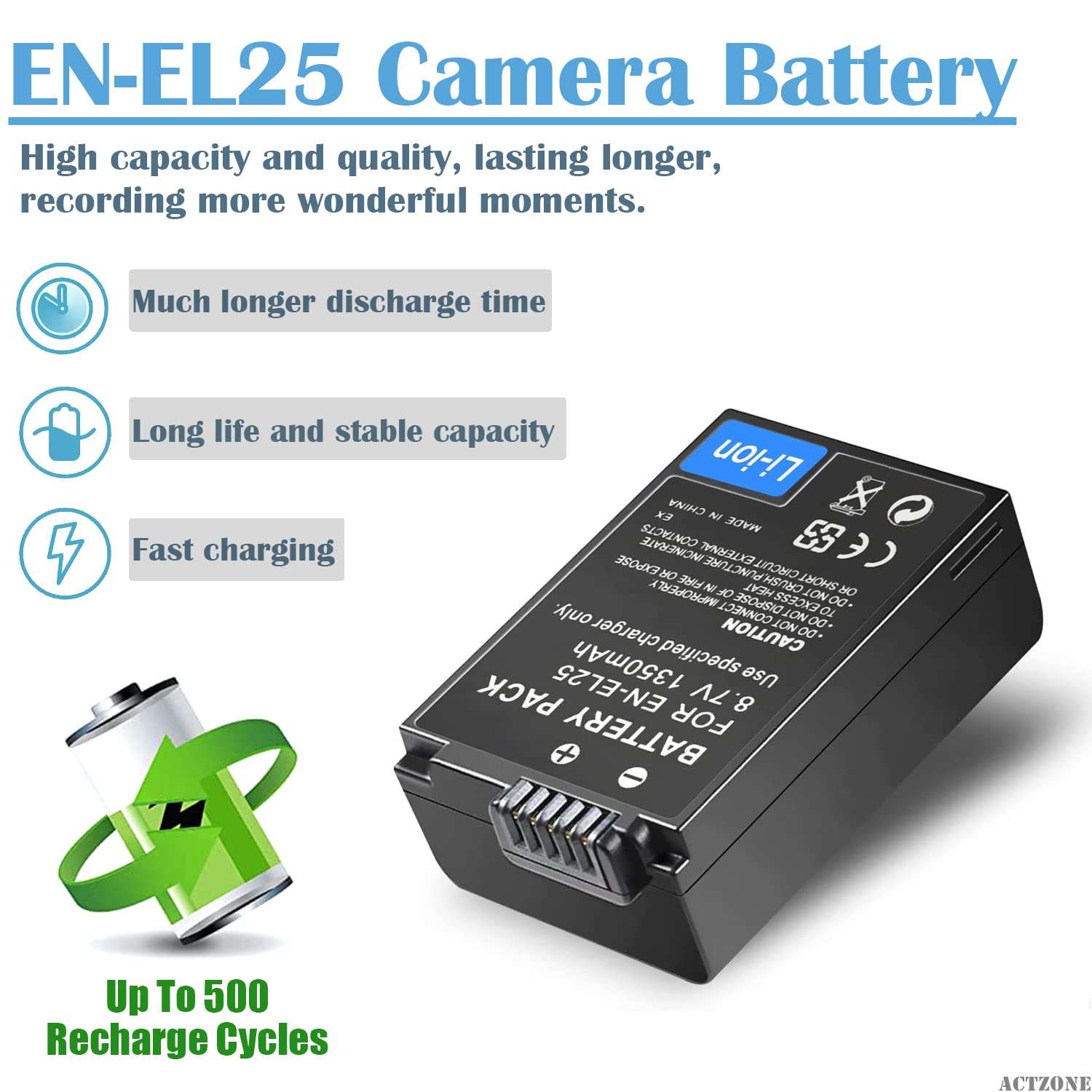 ActZone EN-EL25 Rechargeable Battery Compatible with Nikon Z50, Z 50, Z FC Mirrorless Digital Camera, Compatible with Nikon ENEL25 EN-EL25a 4241 Battery 2