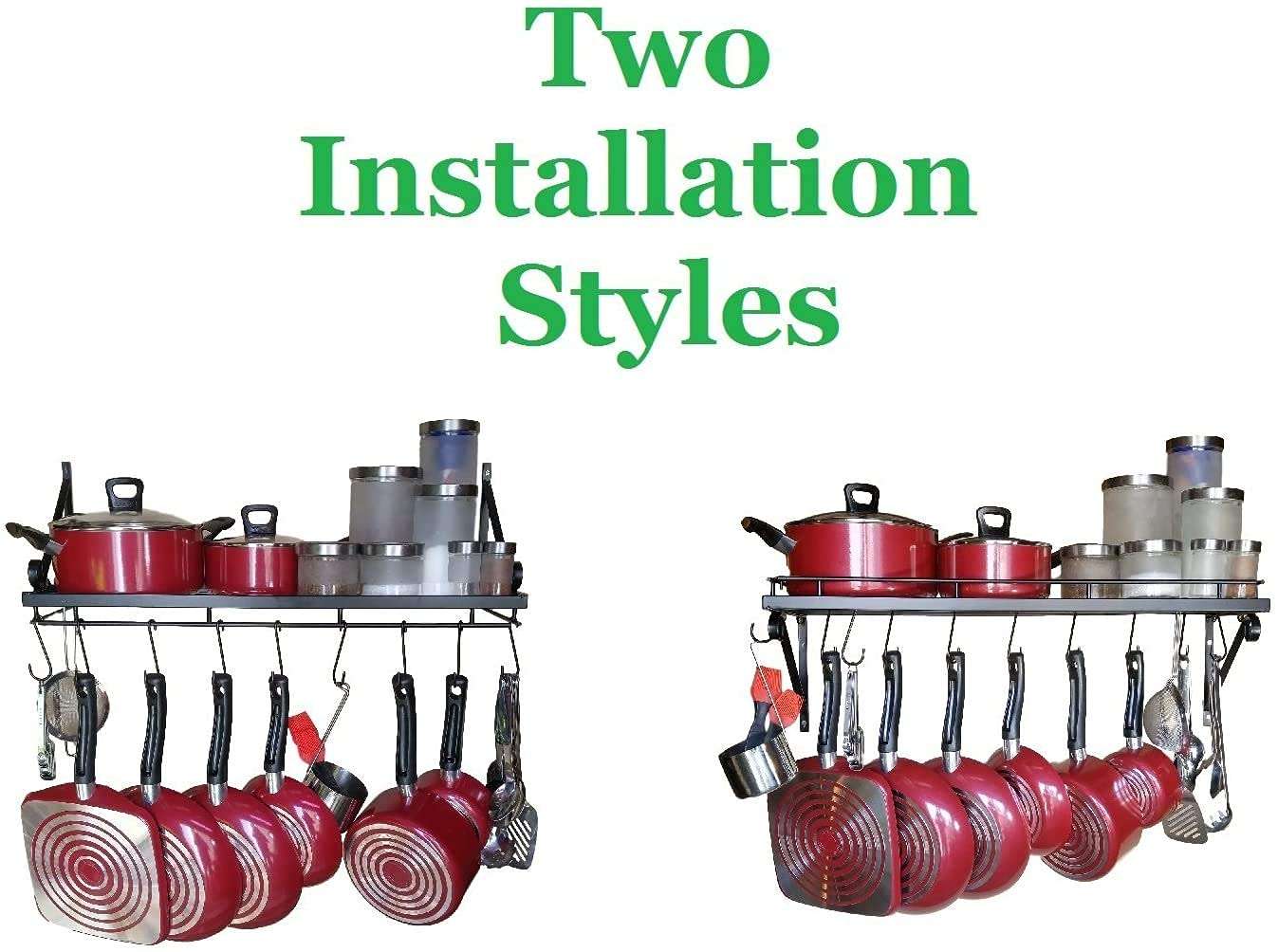 MFS Craft World Wall Mounted Kitchen Wall Metal Matte Finish Shelf With Wire Mesh For Hanging Cookware To Save Space Wall Shelves With 10 Hooks, Black, Pack Of 1 5