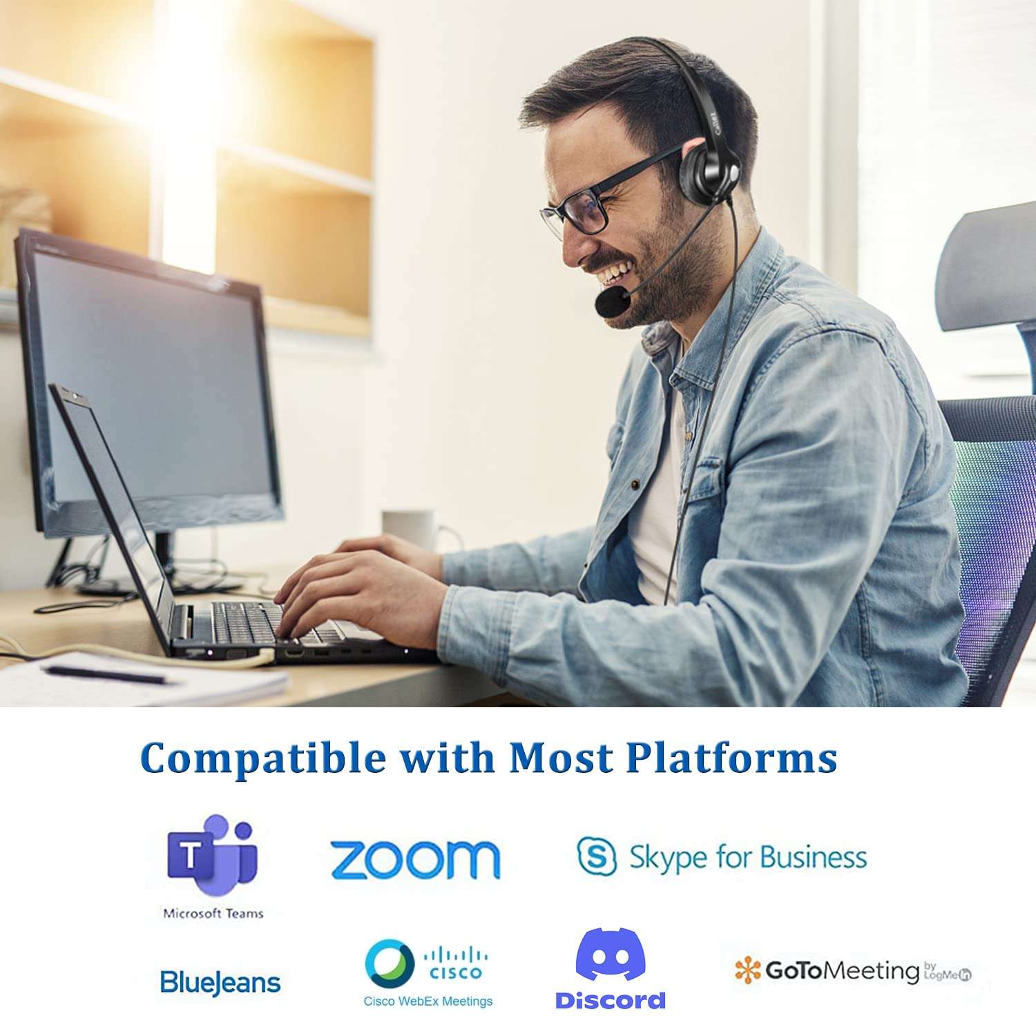 USB Headset with Microphone for PC, Computer Headset with Microphone Noise Cancelling & Mute for Mac Laptop, Wired USB Headphones for Call Center Office Classroom Skype Zoom 4