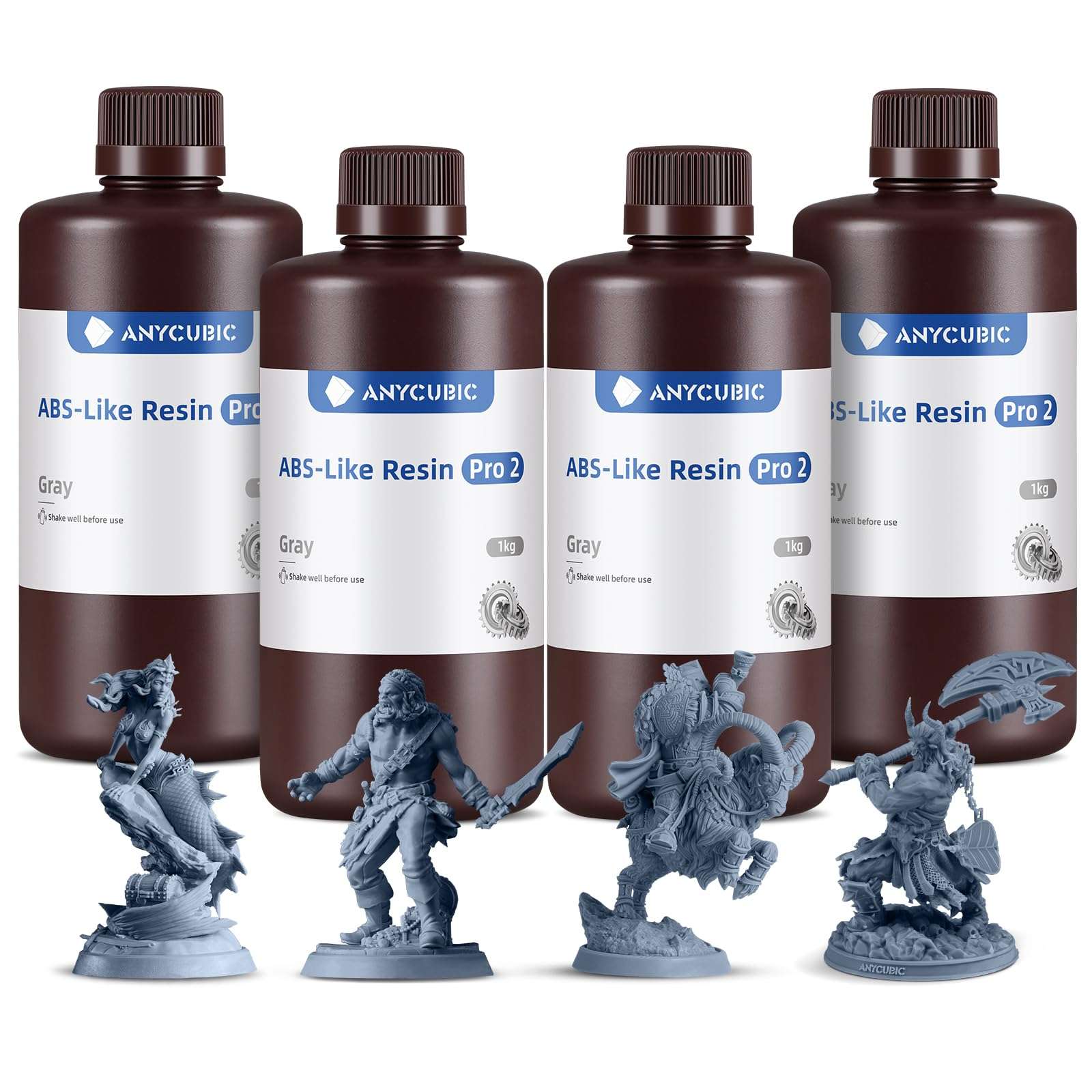 ANYCUBIC - ABS-Like Pro 2 3D Printer Resin Bundle with Enhanced Strength and Hardness, Much Superior Performance to ABS-Like Resin, Low Odor, 4 Packs x 1kg Grey, 4kg Total 1