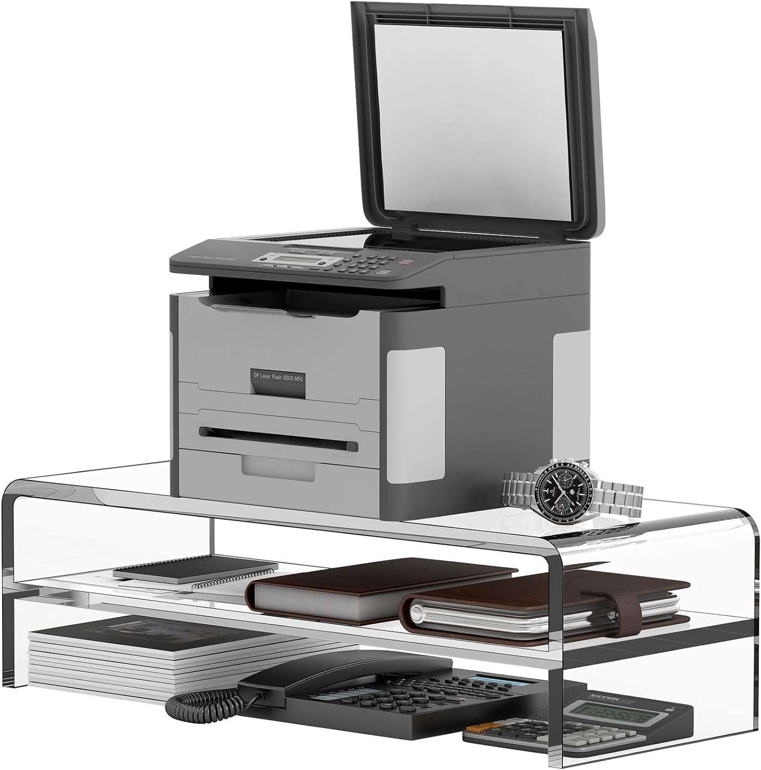 Egchi Acrylic Monitor Stand, 2 Tiers Computer Monitor Riser(20x8x5.5 Inch), Monitor Riser/Computer Stand for Home,Office,Business,PC Desk Stand for Keyboard Storage& Multi-Media Laptop Printer Screen 5