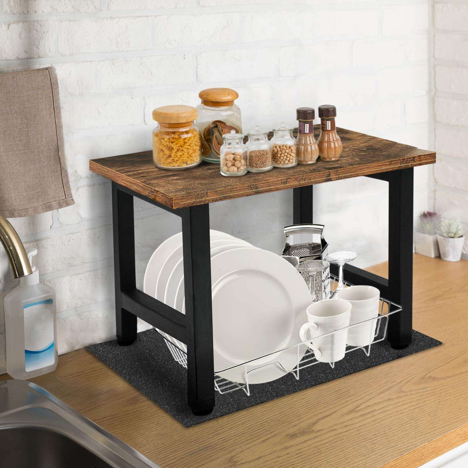 Vintage Desktop Printer Stand with Felt Mat, Single-Layer Desk Shelf Desk Organizer and Bookshelf, Home and Office Organization and Storage for Printers, Fax Machine, Scanner, Office Supplies 6