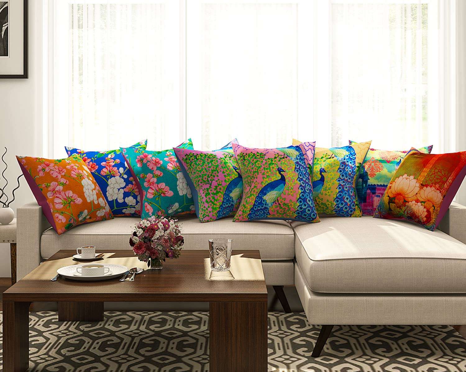 SEJ by Nisha Gupta Cushion Cover 16 Inch x 16 Inch Set of 8 | Polyester Cushions for Sofa | Decorative Cushion Pillow | Pillow Covers for Living Room | Designer Decorative Throw Pillow/Cushion Covers