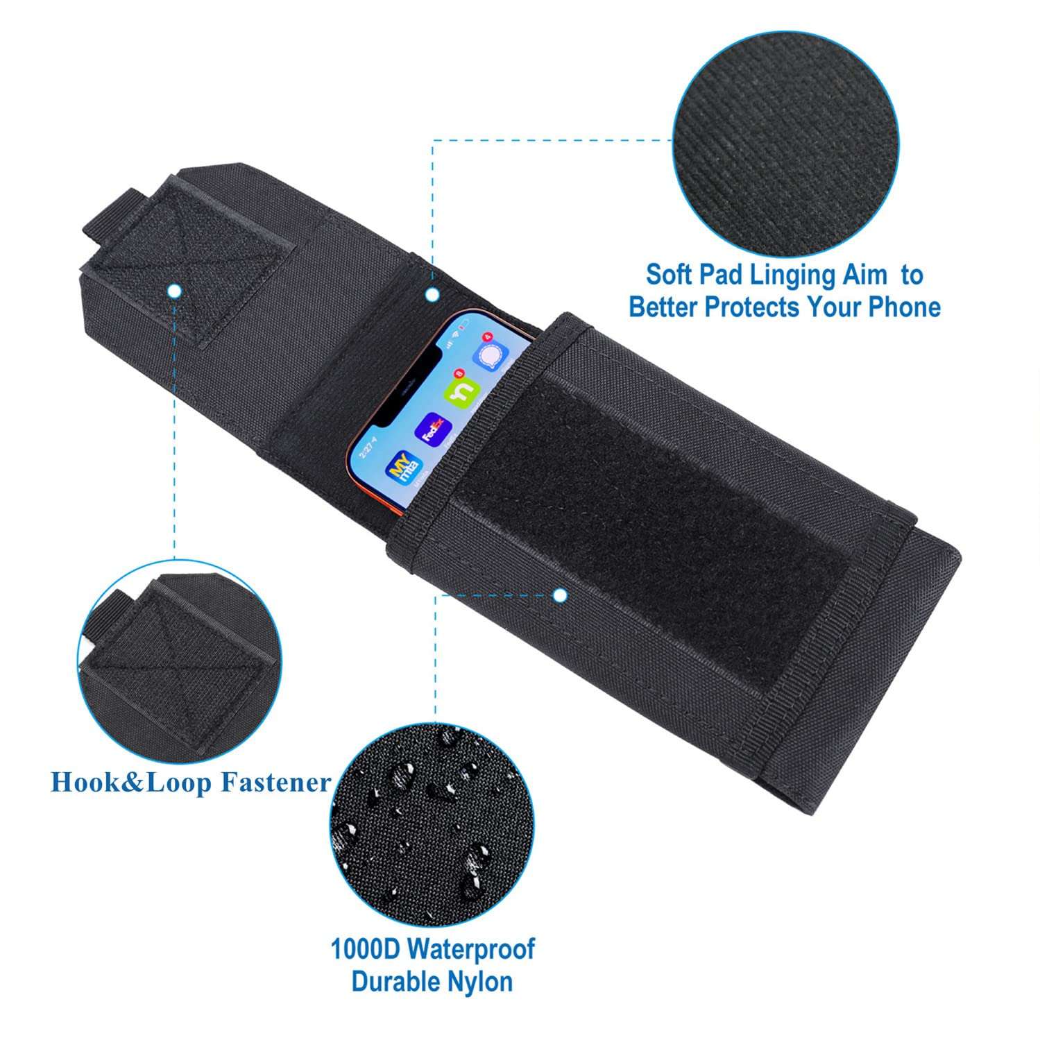 Universal Tactical MOLLE Holster Army Mobile Phone Belt Pouch EDC Security Pack Carry Accessory Kit Waist Bag Case Compatible iPhone 13 14 15 Pro XS Max XR 7 8 Plus for Samsung Galaxy S10 S9 S8 Plus 3