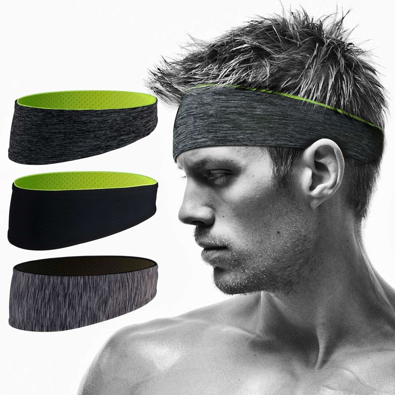Zollen Mens Headbands 3 Packs Guys Sweatband and Sports Headband for Men for Running, Cross Training, Racquetball, Working Out 3