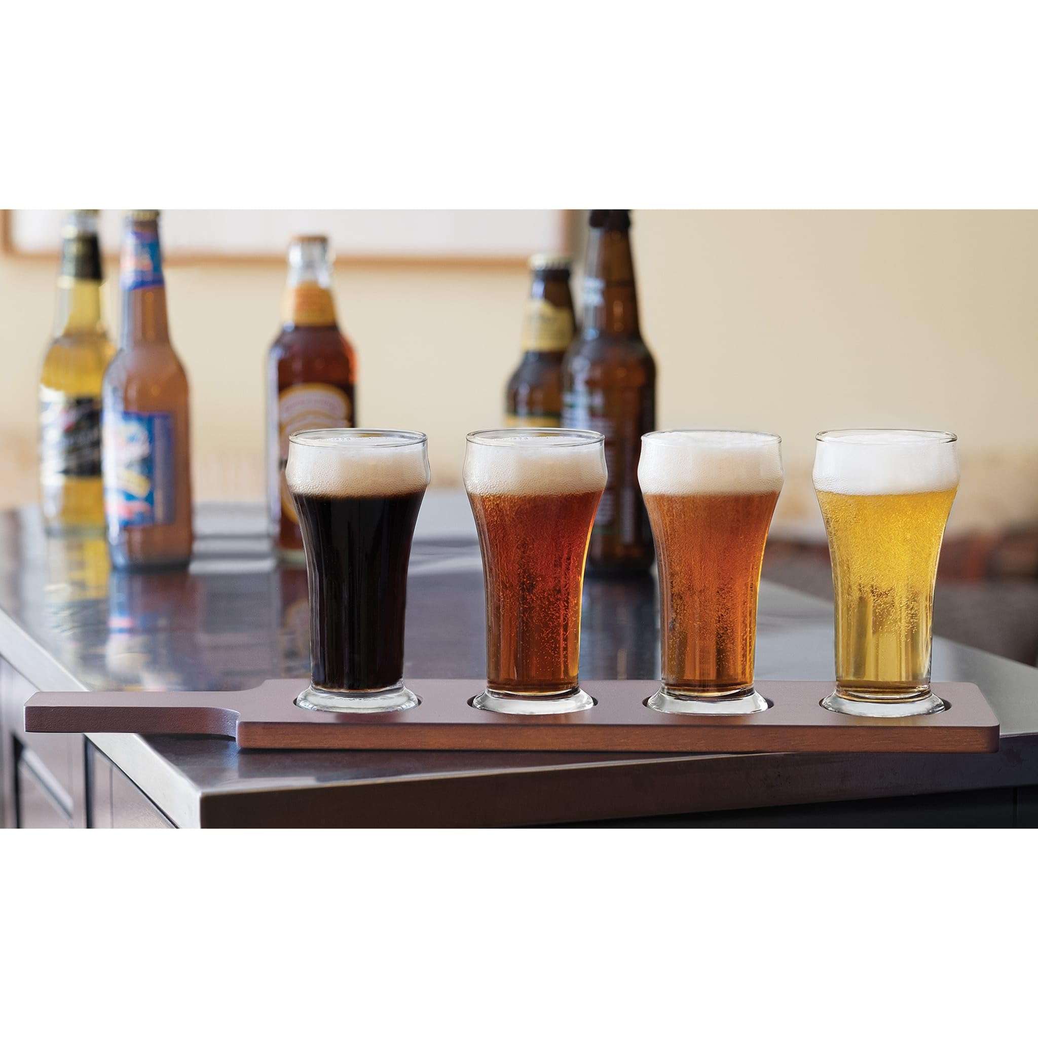Libbey Craft Brews Beer Flight Glass Set with Wood Carrier, 4 Glasses 3