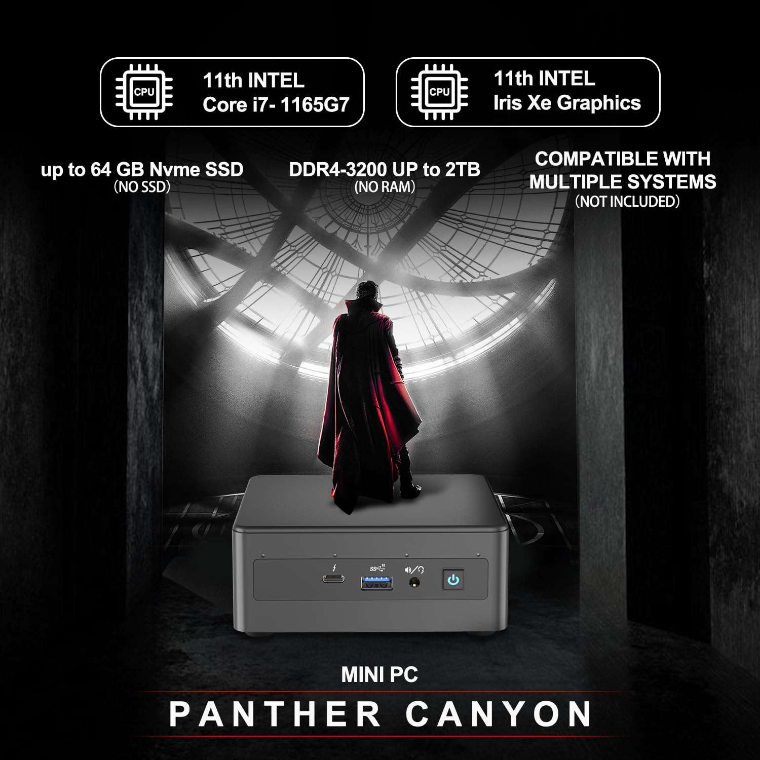 Intel Mini PC, Intel NUC 11 Barebone with Intel Core i7-1165G7(4C/8T, Up to 4.7 GHz), Intel Mini Comoputer Support 8K, Bluetooth 5.2, WIFI6, 2 x Thunderbolt 3, 1 x HDMI 2.0. NO SSD. NO RAM. NO OS. 2