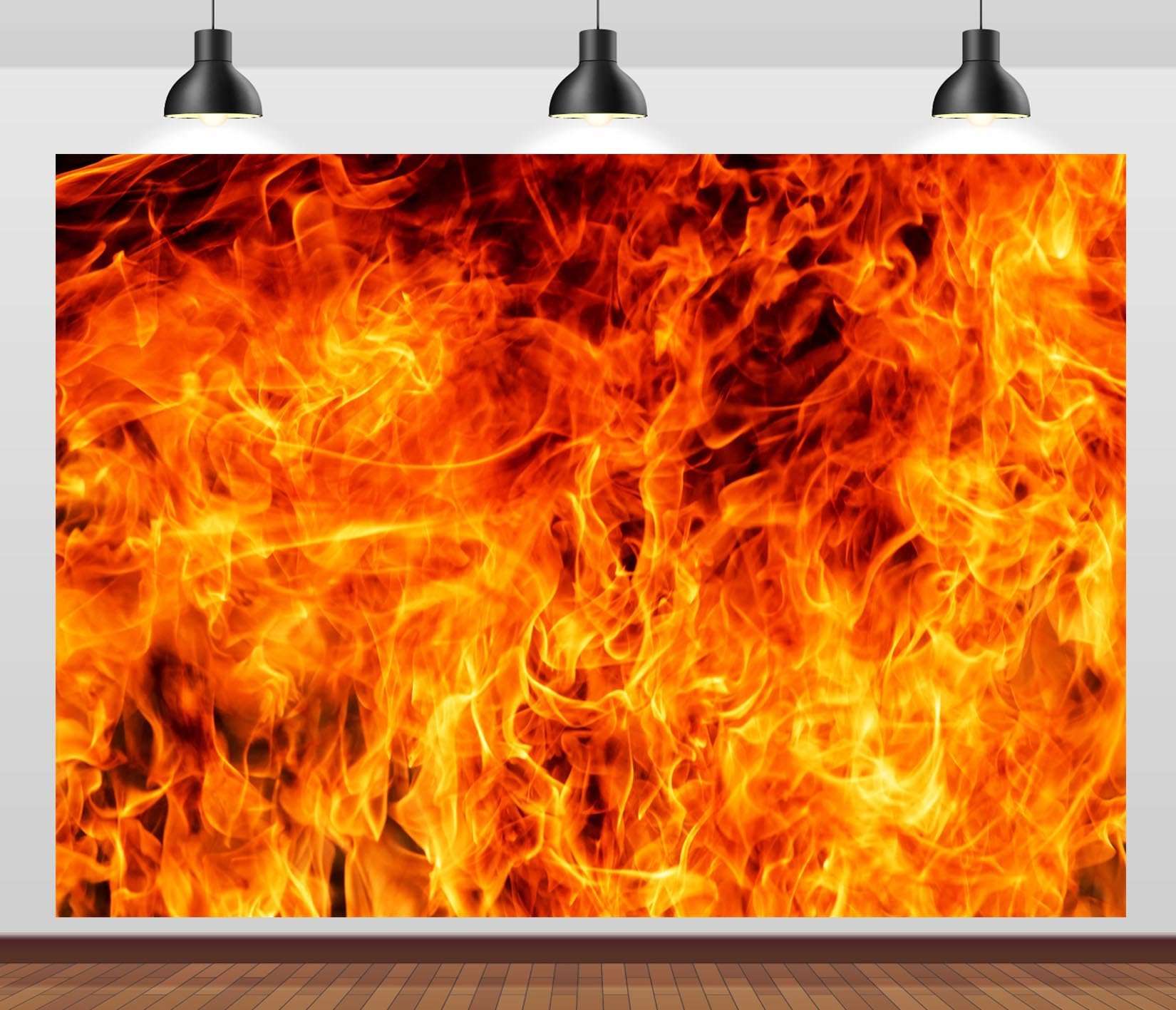 CORFOTO Burning Fire Flames Backdrop Fabric 17x10ft Barbecue Grill Raging Orange Fire Photography Background for Fire Themed Birthday Party Decor Firefighter Decorations Photoshoot Props 3