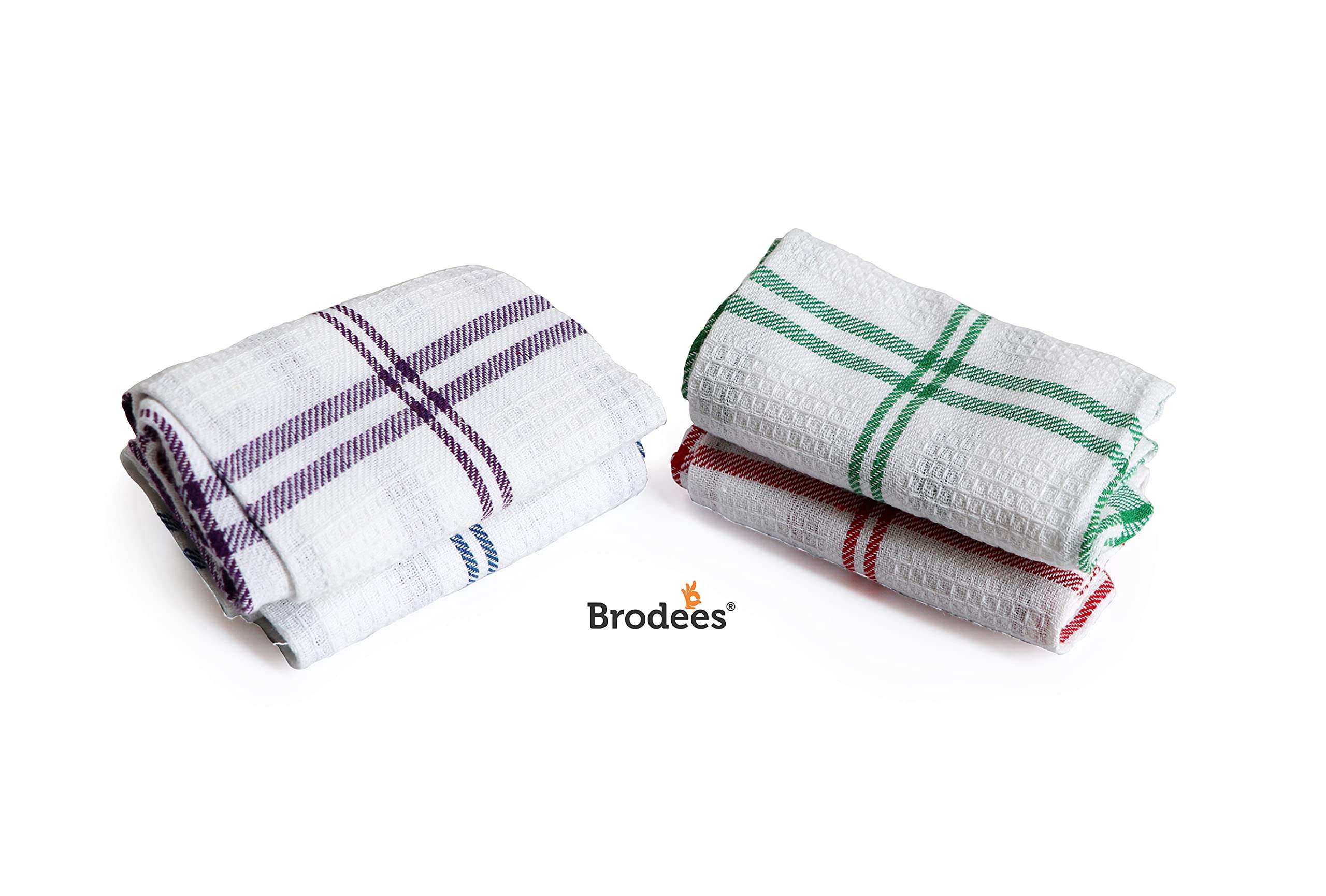 BRODEES Kitchen Towel Pack of 4 Pcs | Big Check Kitchen Towel | Size 40 x 60 cm | Red, Blue, Green & Purple Color 2