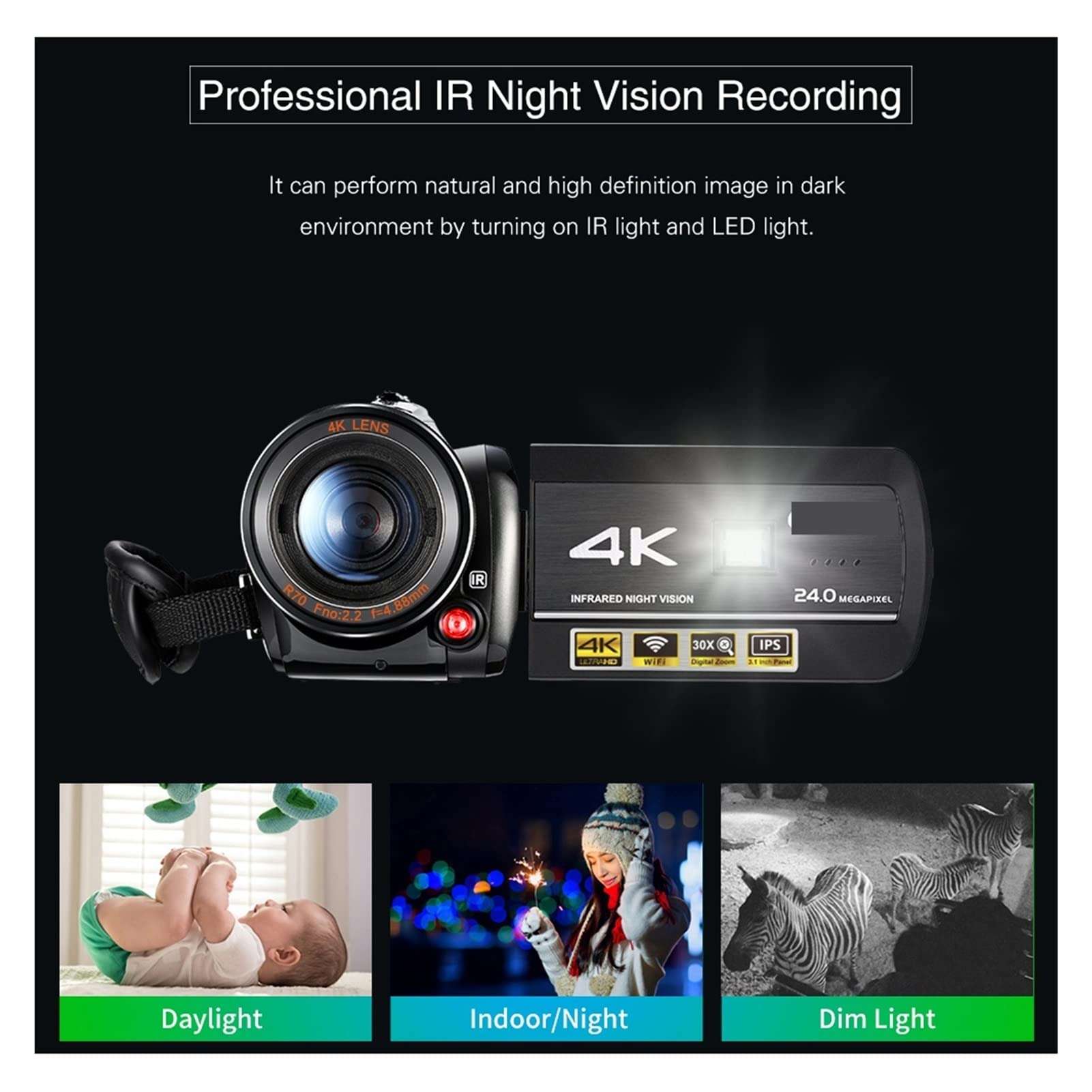 PACUM Video Camera 4K Camcorder Professional Digital Vlogging Camera Recorder, AC3 Vlog Cameras Filmadora with Microphone 64GB SD Card, Black, 1005001762636961 4