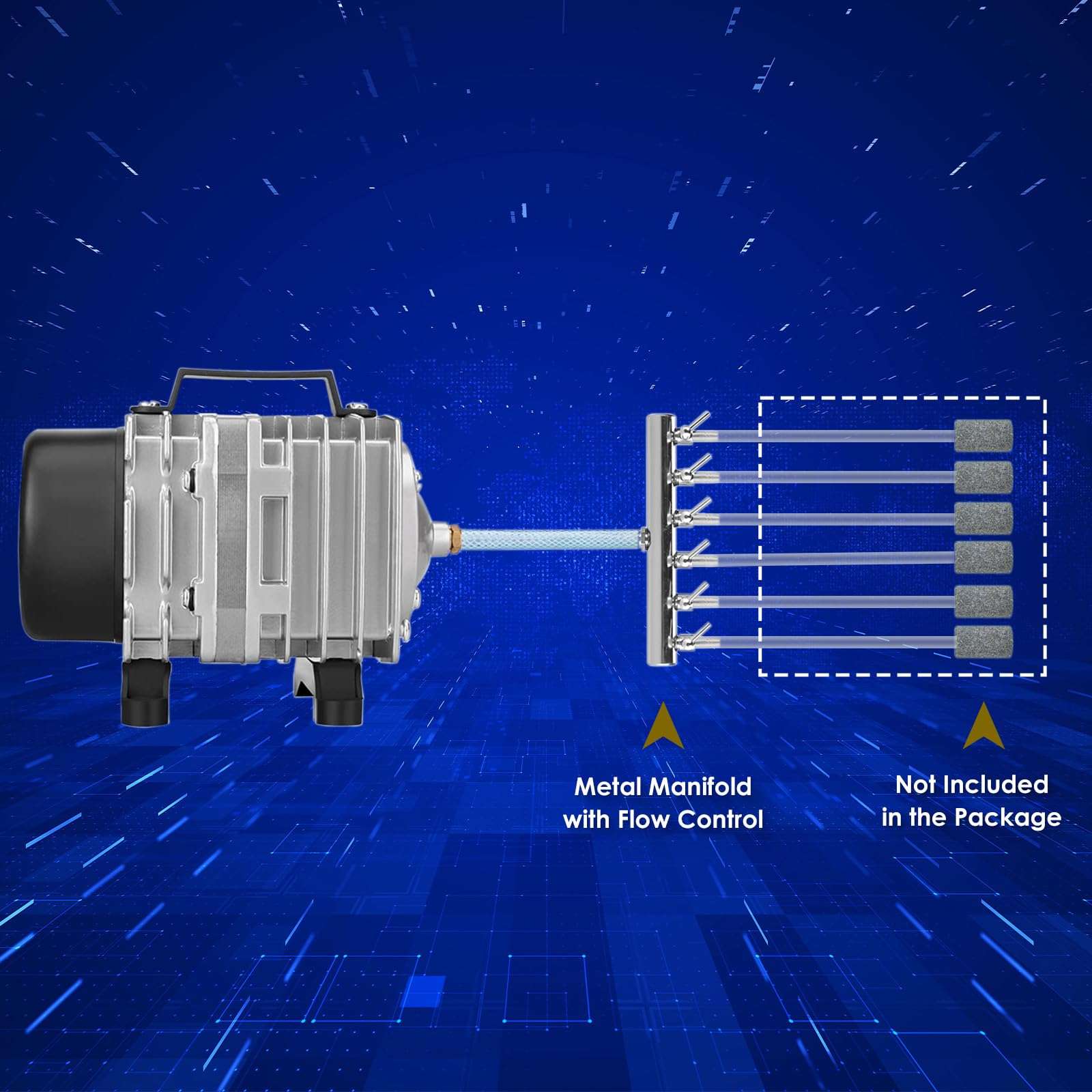 FUMAK Aquarium Air Pump with Aluminum Housing, Commercial Air Pump with 6-Outlet Air Manifold, Pond Aerator Fish Tank Bubbler for Aquarium, Pond, Hydroponics (650GPH-20W) 5