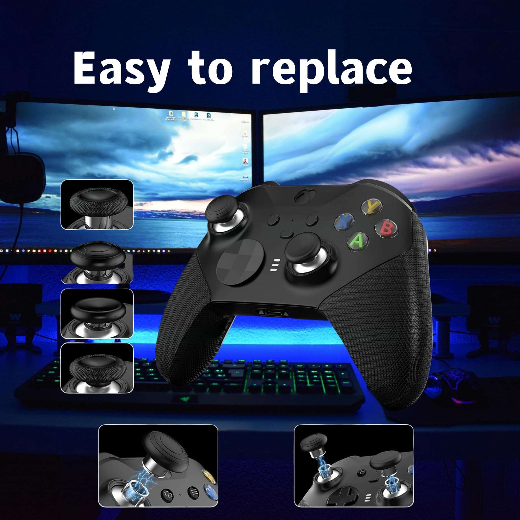 17 in 1 Accessories Kit for Xbox Elite Series 2 Controller, Full Set of Thumbsticks Replacements for Xbox Elite 2 Core with 6 Swap Joysticks, 4 Paddles, 2 D-Pads, 3 Tool and 1 Bag (Black) 6