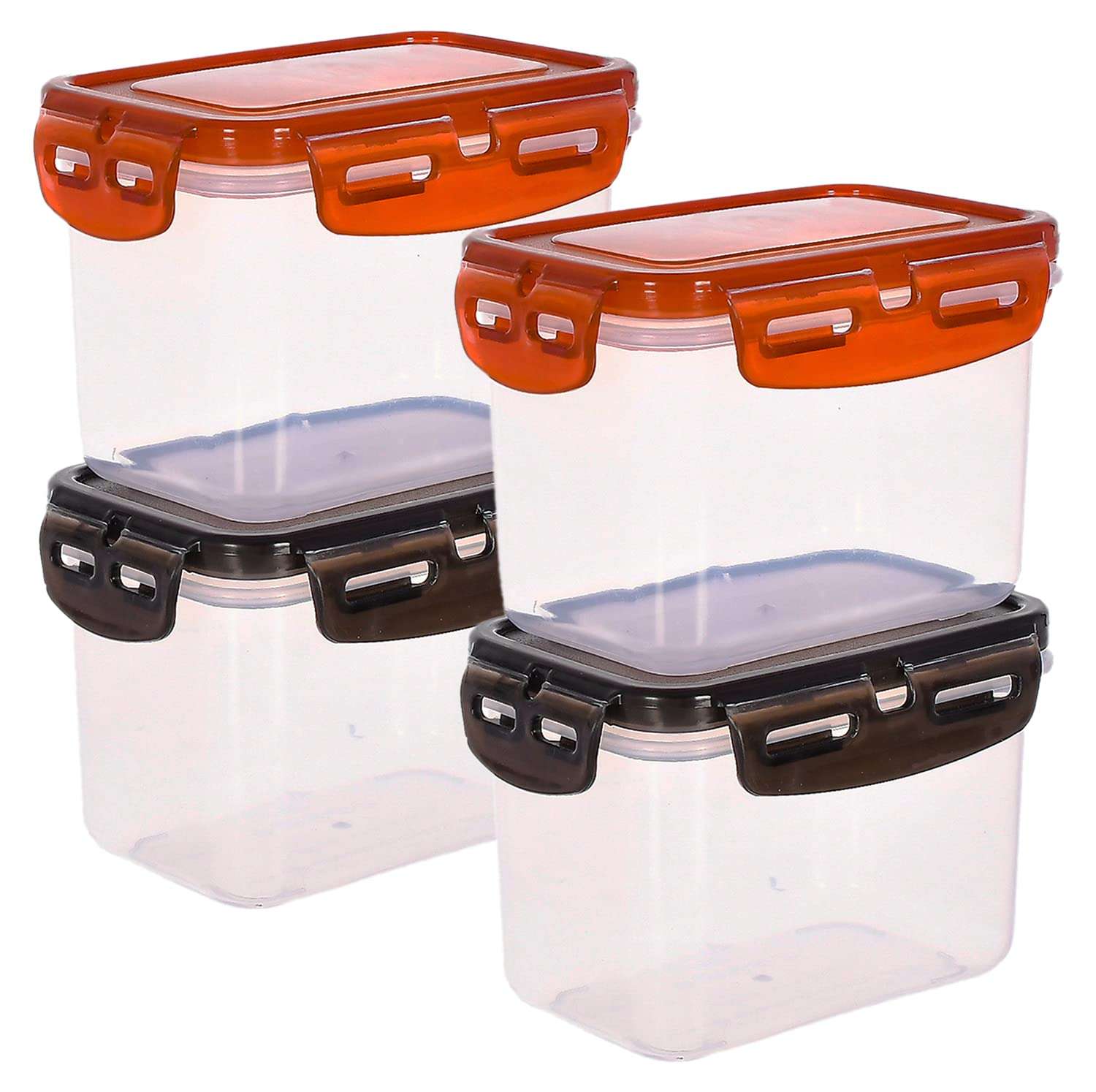 Kuber Industries Heart Home Plastic Food Storage Container/Box for Cookies, Nuts, Beans, chutneys with Airtight Lock Lid, 600ml Pack of 4 (Black & Brown)-46KHH0243 1