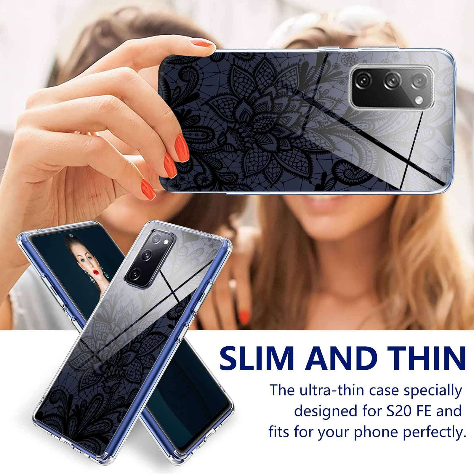 Galaxy S20 FE Case for Samsung Galaxy S20 FE 5G Case Cute Slim Crystal Clear Lace Flower Cases S20 FE Case Silicone Rubber Bumper Protective Cover for Samsung S20 FE (Fan Edition) 5G Smartphone 3